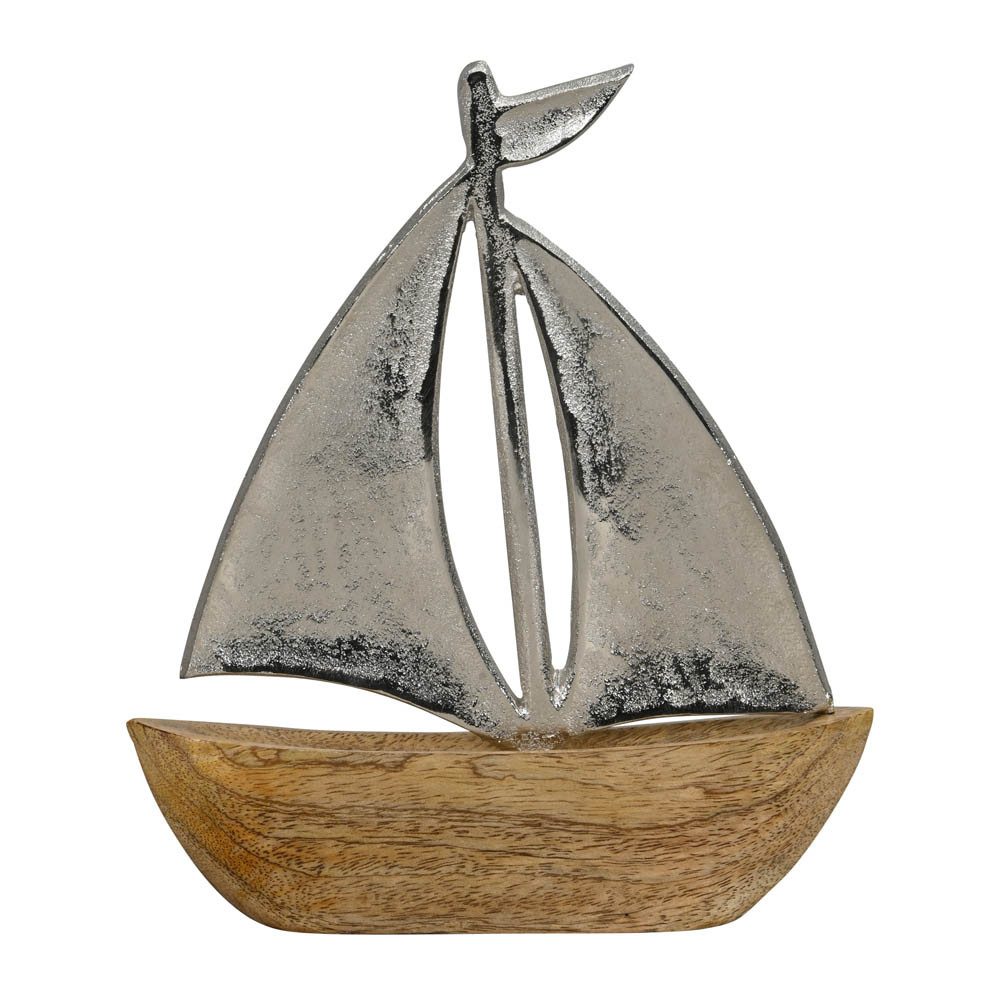 BOLTZE Dekoobjekt Dekoboot SAILING braun silber aus Holz und Aluminium H24cm Segelschiff