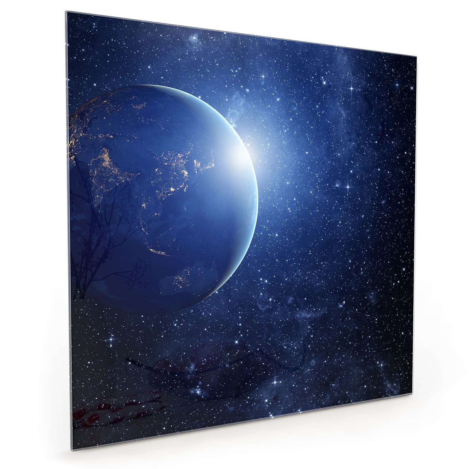 Primedeco Küchenrückwand Spritzschutz Glas Bild der Sterne und Planet