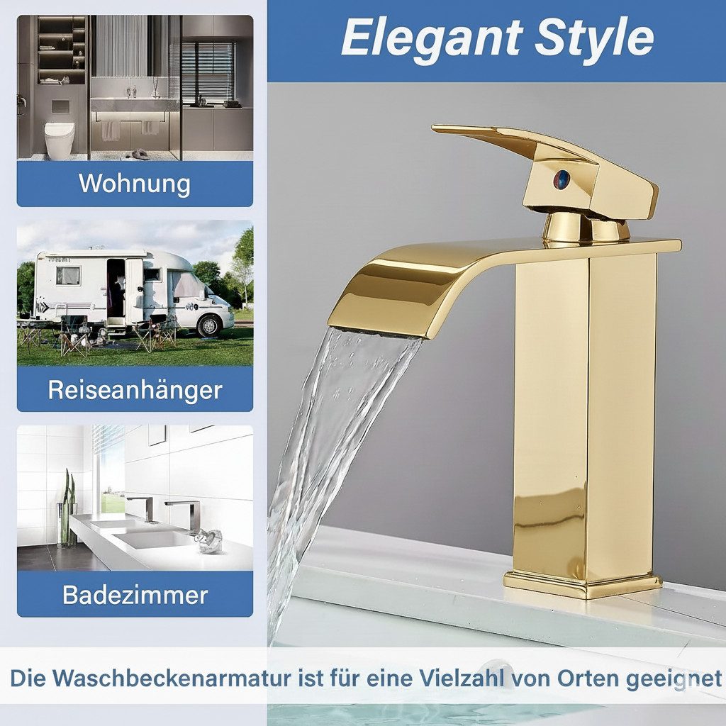 Faizee Home Badarmatur Faizee Home, Wasserfall Waschtischarmatur Wave Chrom günstig online kaufen