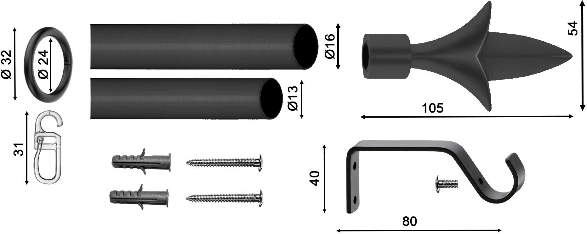 indeko Gardinenstange Erfurt, Ø 16 mm, 1-läufig, ausziehbar, verschraubt, S günstig online kaufen