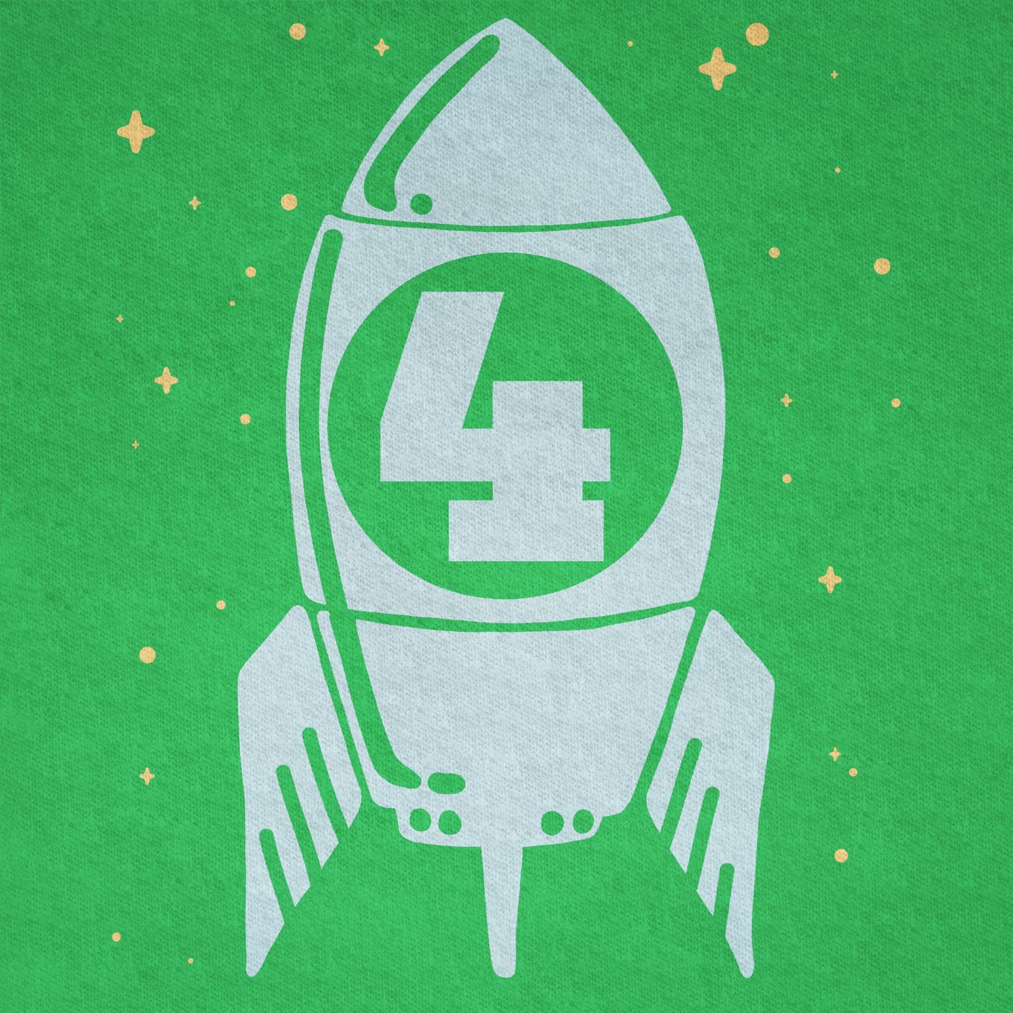 Shirtracer T-Shirt Rakete mit Sternen Grün blau Vier 4. Geburtstag 2