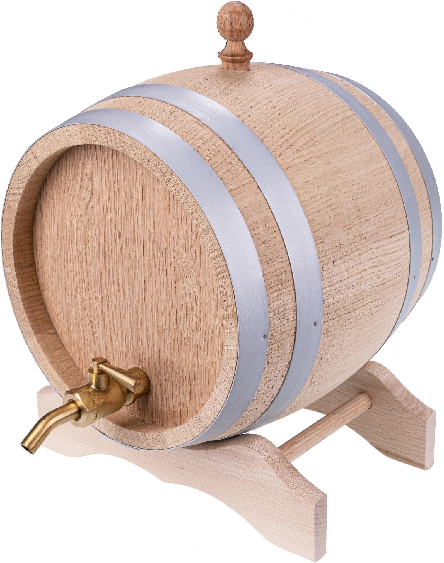 Holz Frank Schnapsglas Eichenfass 2L mit Messing-Zapfhahn - Schnapsfass ideal für Whisky, Eiche