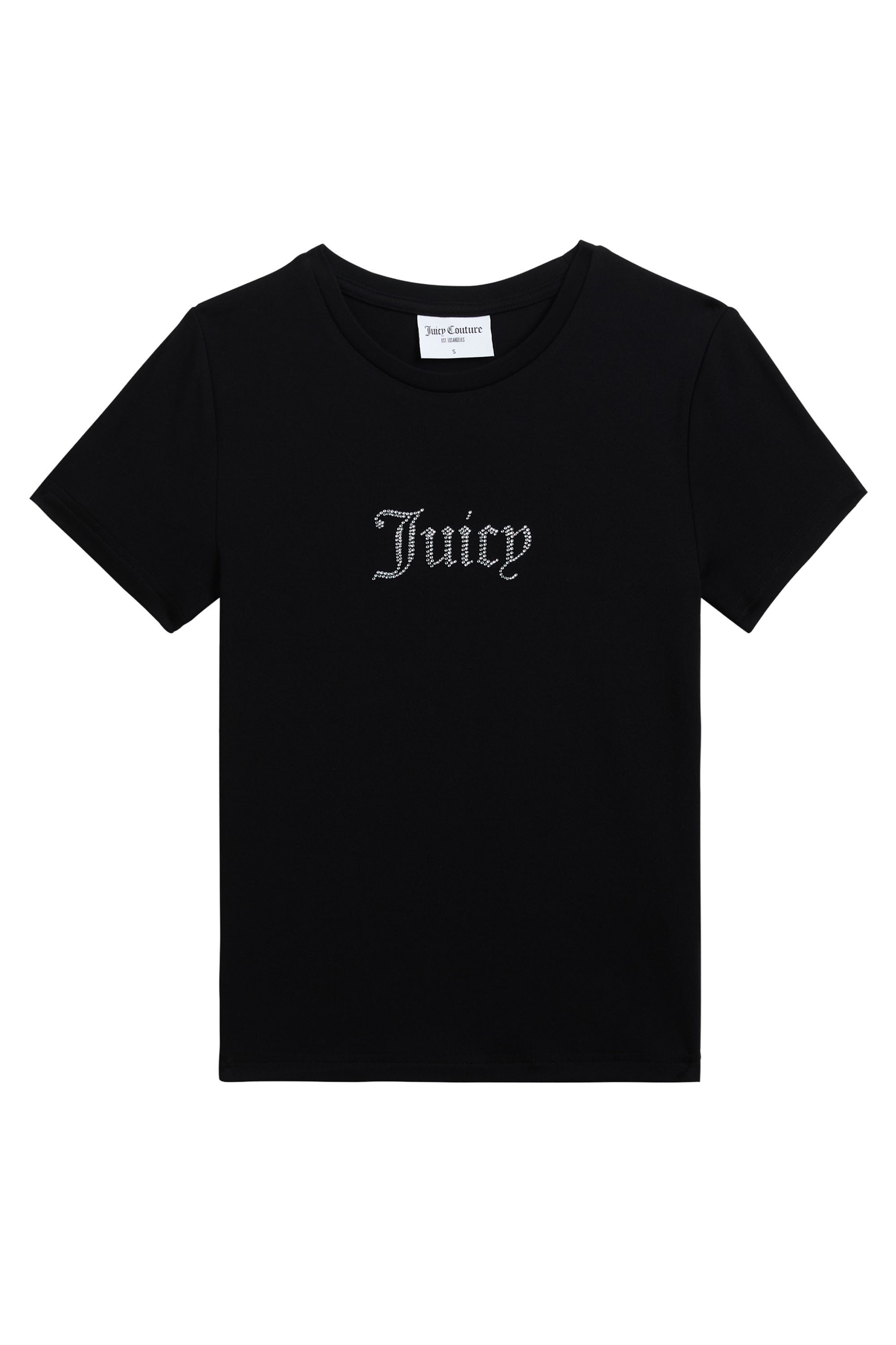 Juicy Couture T-Shirt ESME FITTED TEE Damen T-Shirt Damen, Schriftzug, Sportshirt, Logoprint, mit Glitzer, Sale