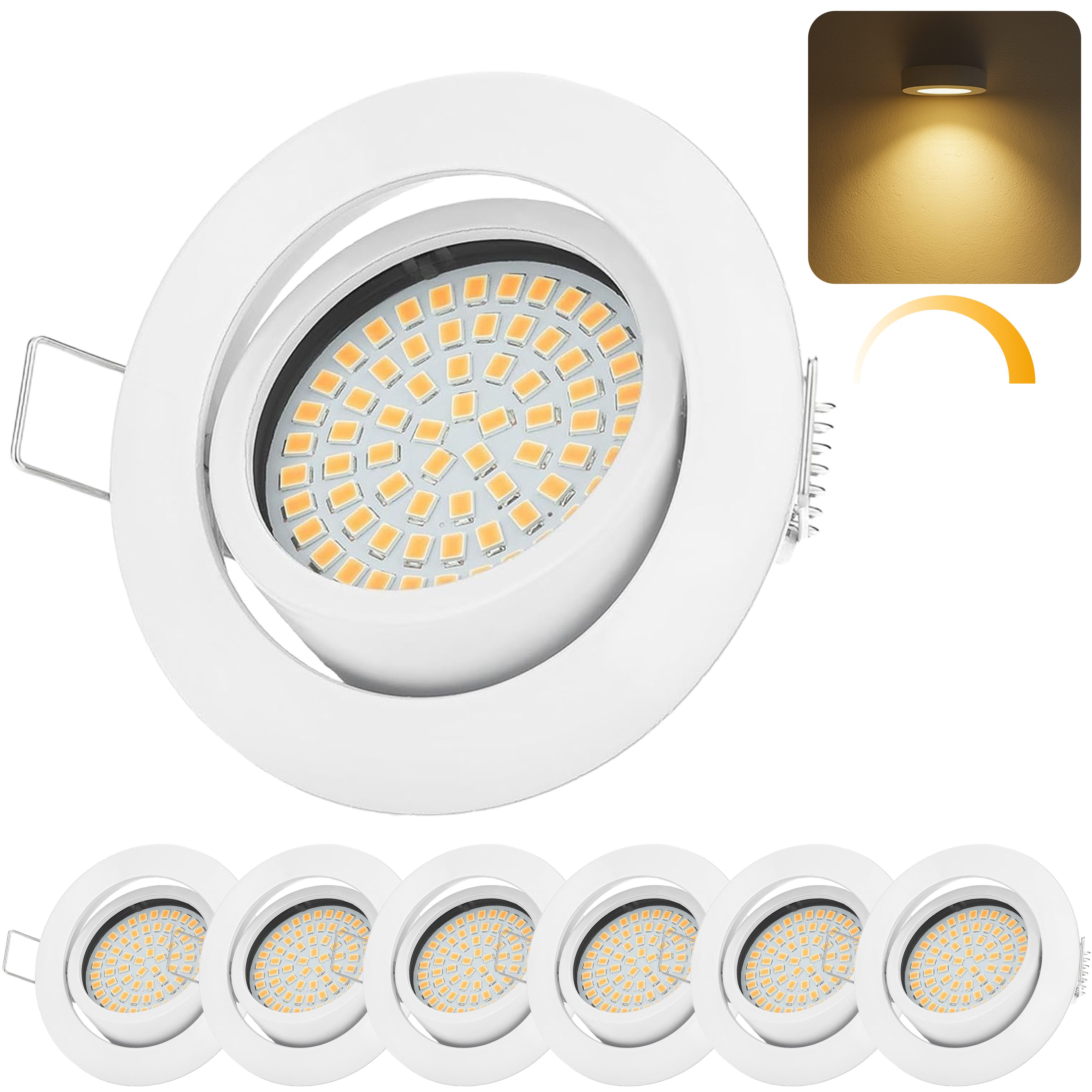 Sweet LED LED Einbaustrahler 6er Set 5W 230V Dimmbar Weiß 3000K Warmweiß LED Spots Flach Schwenkbar, Deckenspots, Deckenstrahler,Einbauleuchten