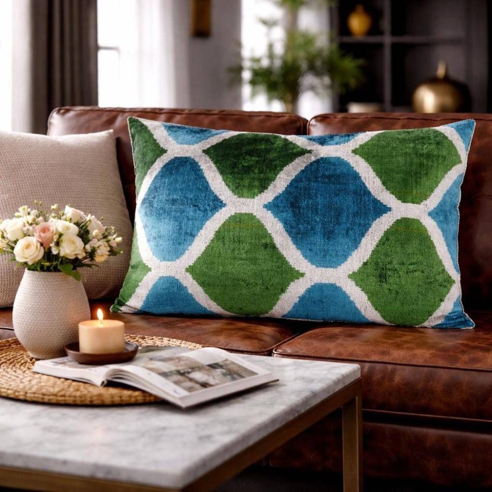 Thanks, A LOT Kissenhülle Thanks A LOT Kissenhülle Silk-Velvet Ocean Tiles Grün-Blau-Offwhite 40