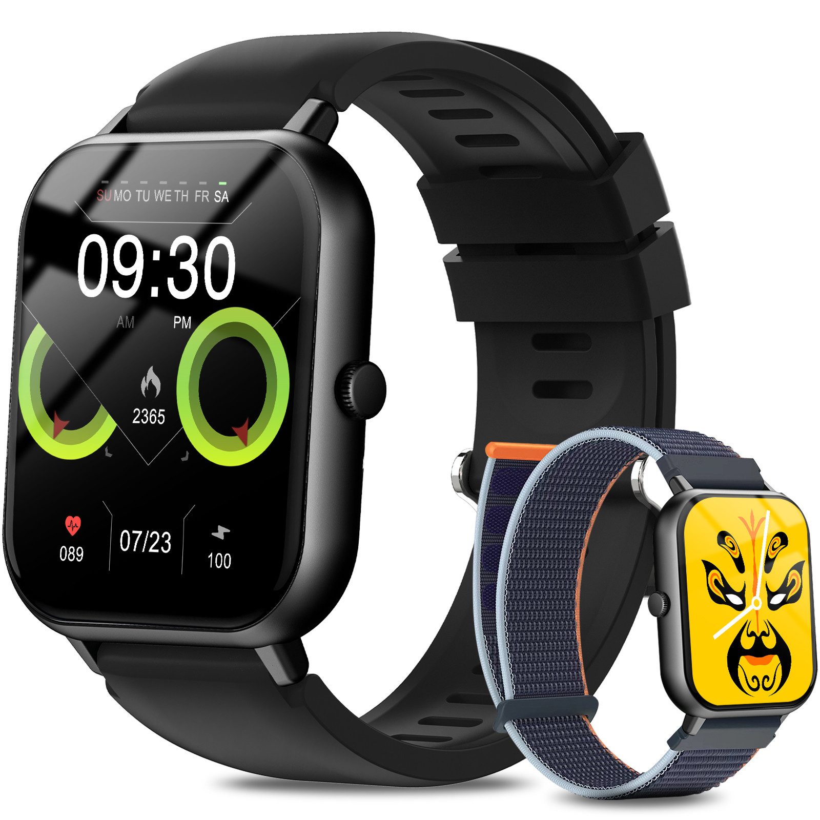 Yuede Smartwatch, Fitness Tracker uhr mit Anruffunktion für Damen und Herren Smartwatch (1.93 Zoll) Gesundheits-Smartwatch mit Blutsauerstoff, Blutdruckmessung, Herzfrequenz, Schlafqualität, Schrittzähler, Atemtraining, Musiksteuerung und Fernfotografie etc., IP67 wasserdichte Sportuhr mit 100 Sportmodi und Doppelriemen, für Android IOS