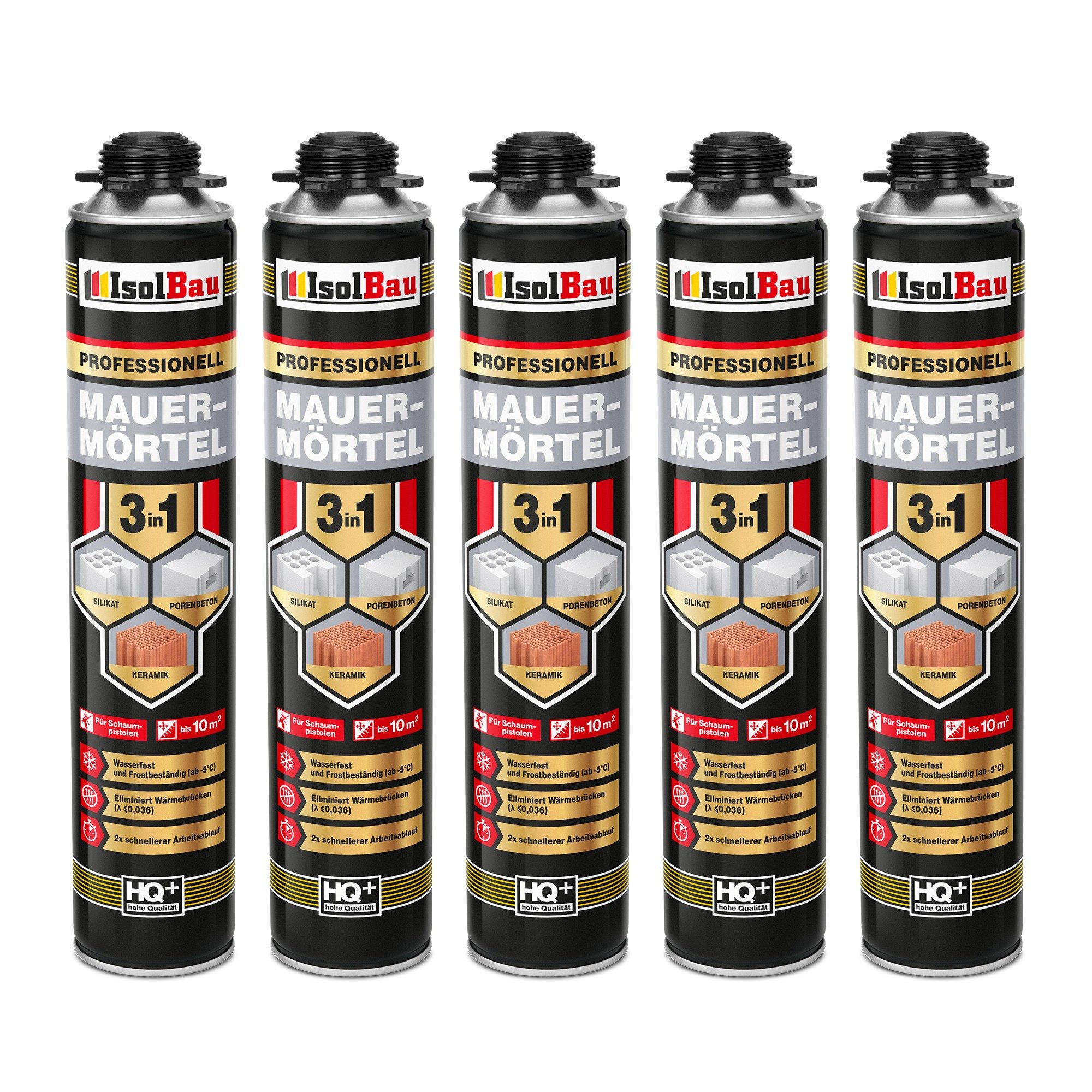 None Mörtel Mauermörtel Pistolenschaum 5 x 750ml PU-Mörtel Montageschaum 3in1, 2x schnelleres Mauern im Vergleich zur herkömmlichen Methode