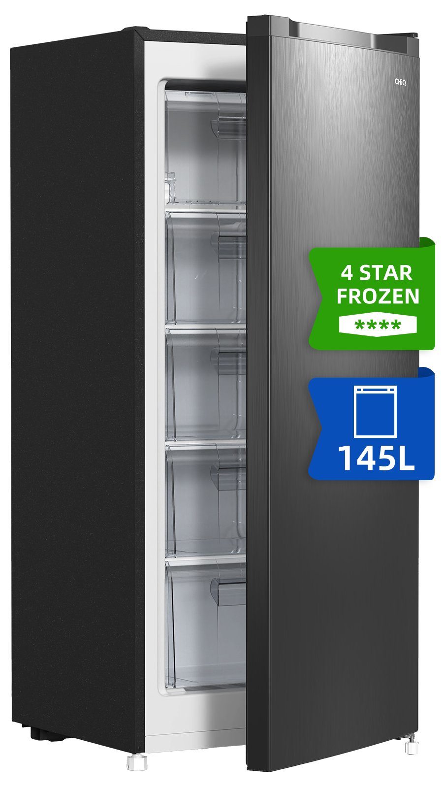 CHiQ Gefrierschrank Schneller Gefrierschrank FSD160D4E, 131 cm hoch, 54 cm breit, 4 Sterne 145L Gefrierschrank, 12 Jahre Garantie auf den Kompressor
