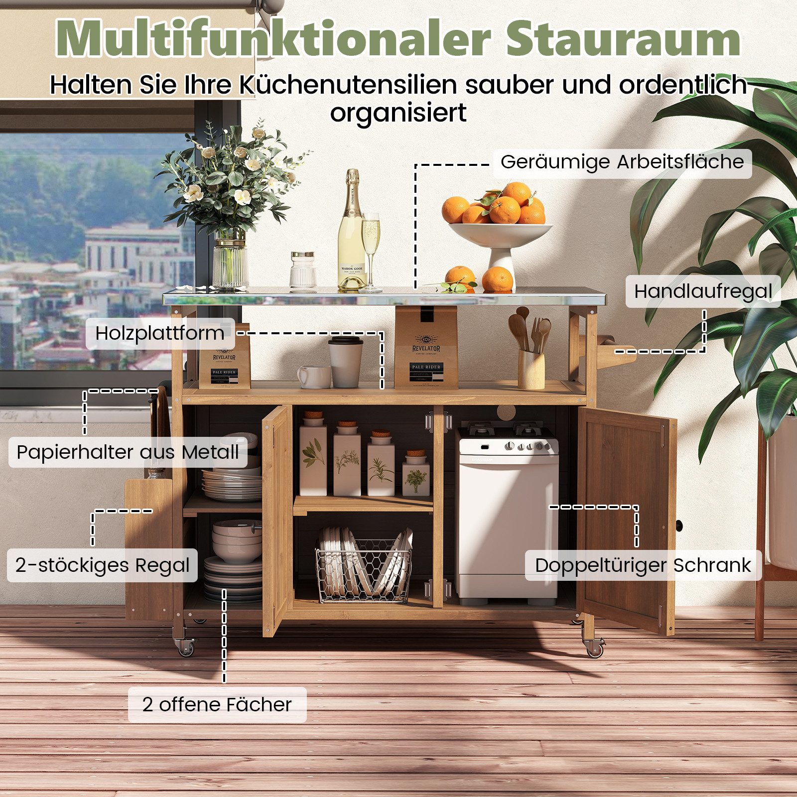 COSTWAY Grillablagetisch (1-St), Grillwagen, Kücheninsel mit Rollen, Küchenwagen, Grilltisch