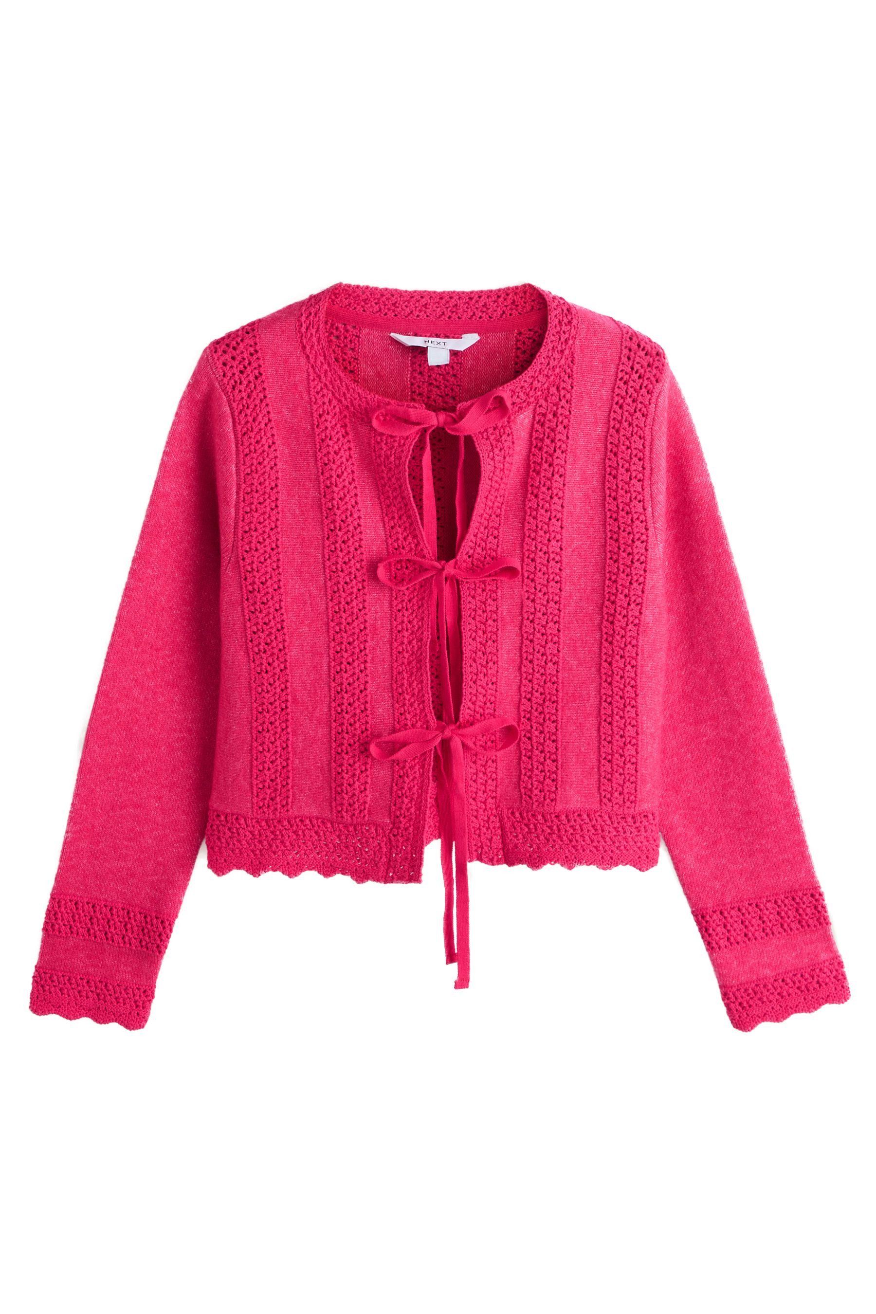 Next Strickjacke Strickjacke mit Häkelbesatz und Bindedetail (1-tlg)