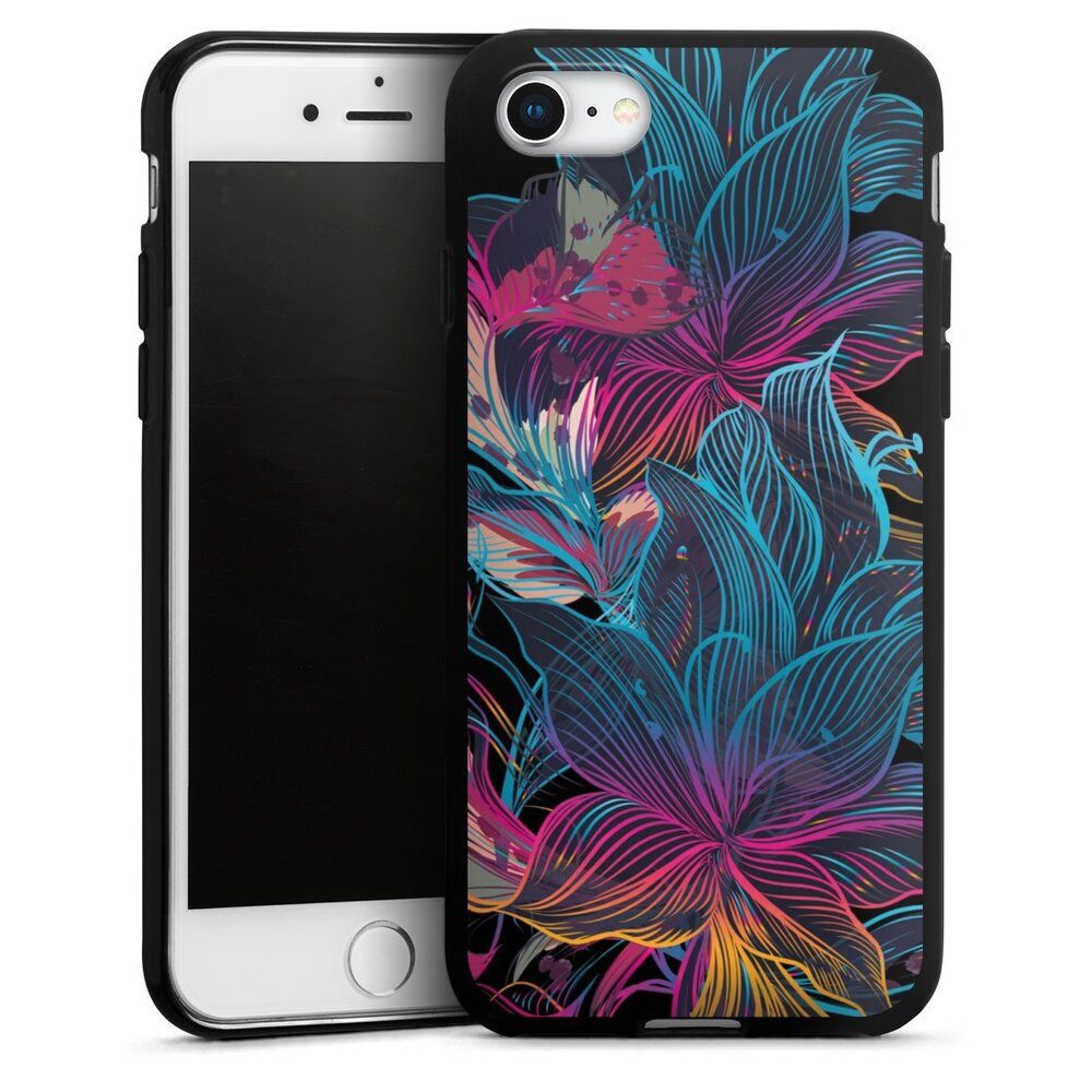 DeinDesign Handyhülle Neon Blumen bunt Neon Flower Power, Apple iPhone 7 Silikon Hülle Bumper Case Handy Schutzhülle