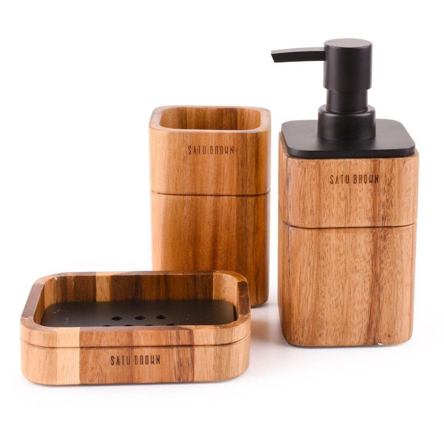 LuxusKollektion Zahnbürstenhalter 3tlg Bad-Set Akazienholz Lunaicorn, (1-St)