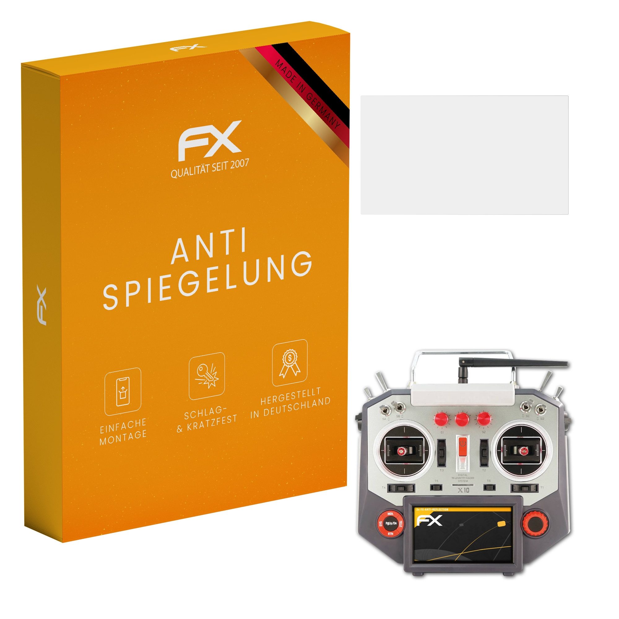 atFoliX Schutzfolie für FrSky Horus X10S, (3 Folien), Entspiegelnd und stoßdämpfend