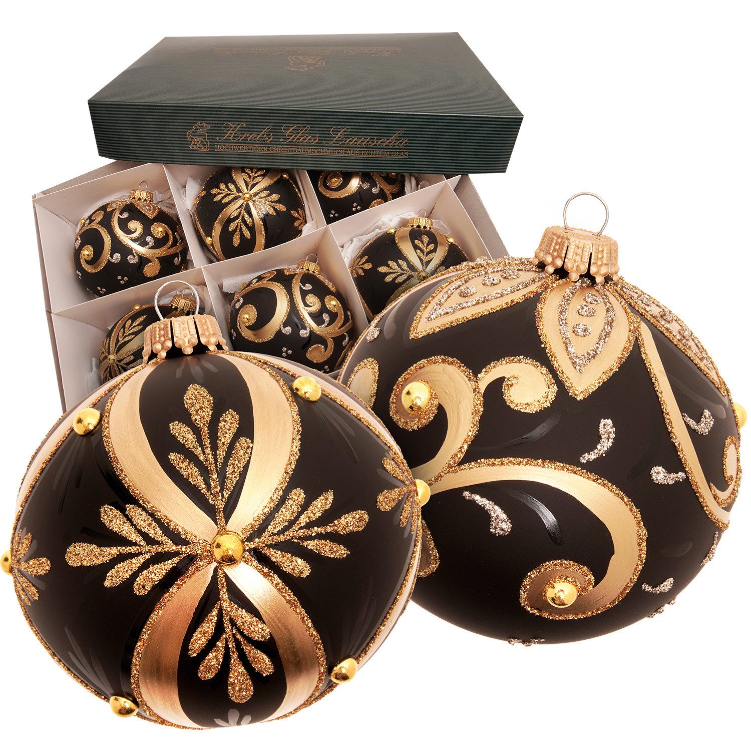 Krebs Glas Lauscha Weihnachtsbaumkugel Weihnachtskugel Black Christmas schwarz 8cm, Dekoriert mit Liebe zum Detail