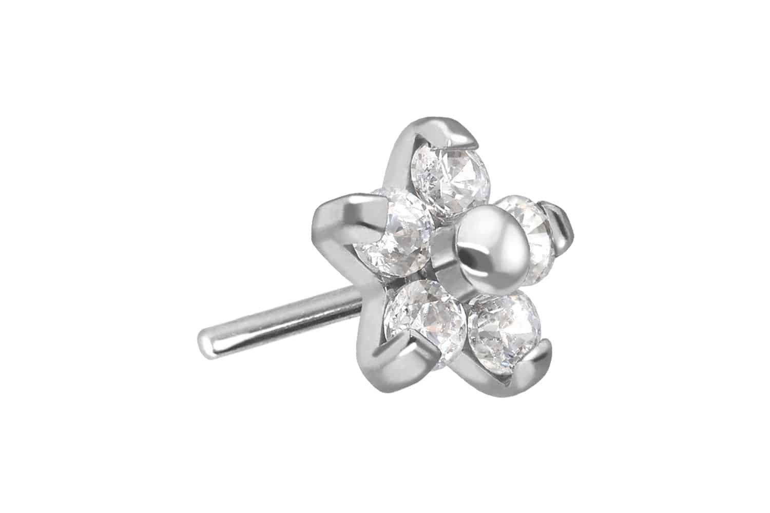 Piercing-Set Titan Aufsatz mit Push Pin BLUME MIT 5 KRISTALLEN