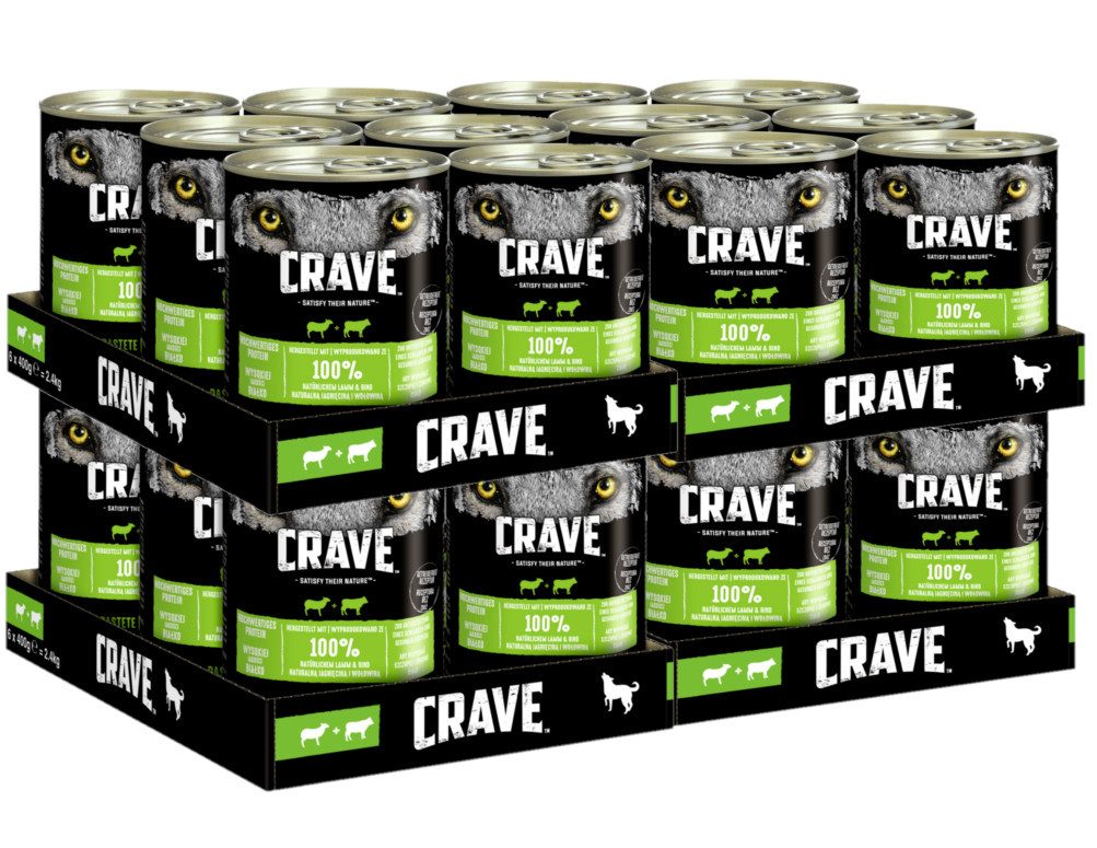 CRAVE CRAVE™ Hund Dose mit Lamm und Rind 4 x 6 x 400g, Nassfutter für: Hunde