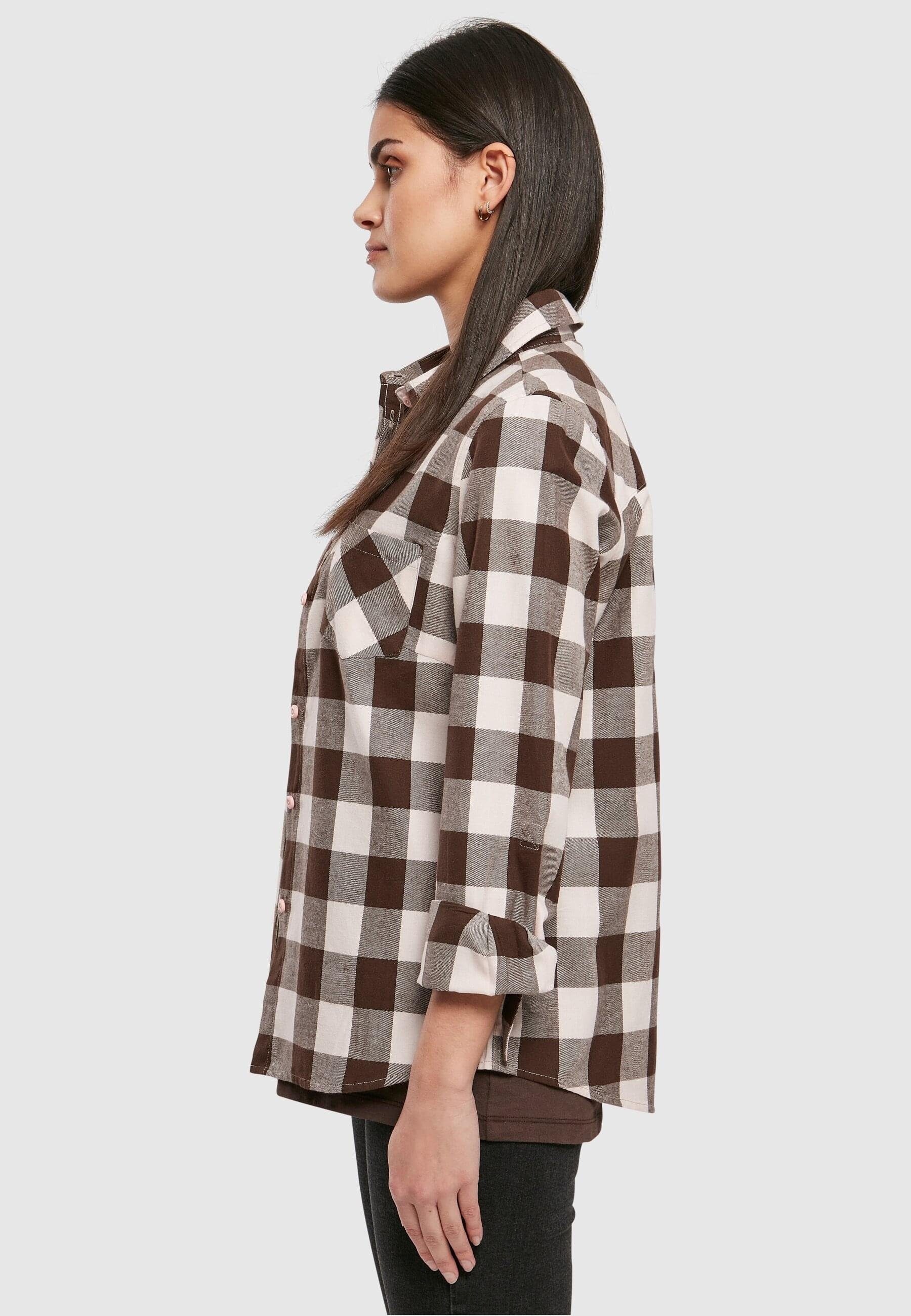 Damen Ladies CLASSICS Flanell pink-brown Shirt URBAN Checked (1-tlg) Langarmhemd Turnup