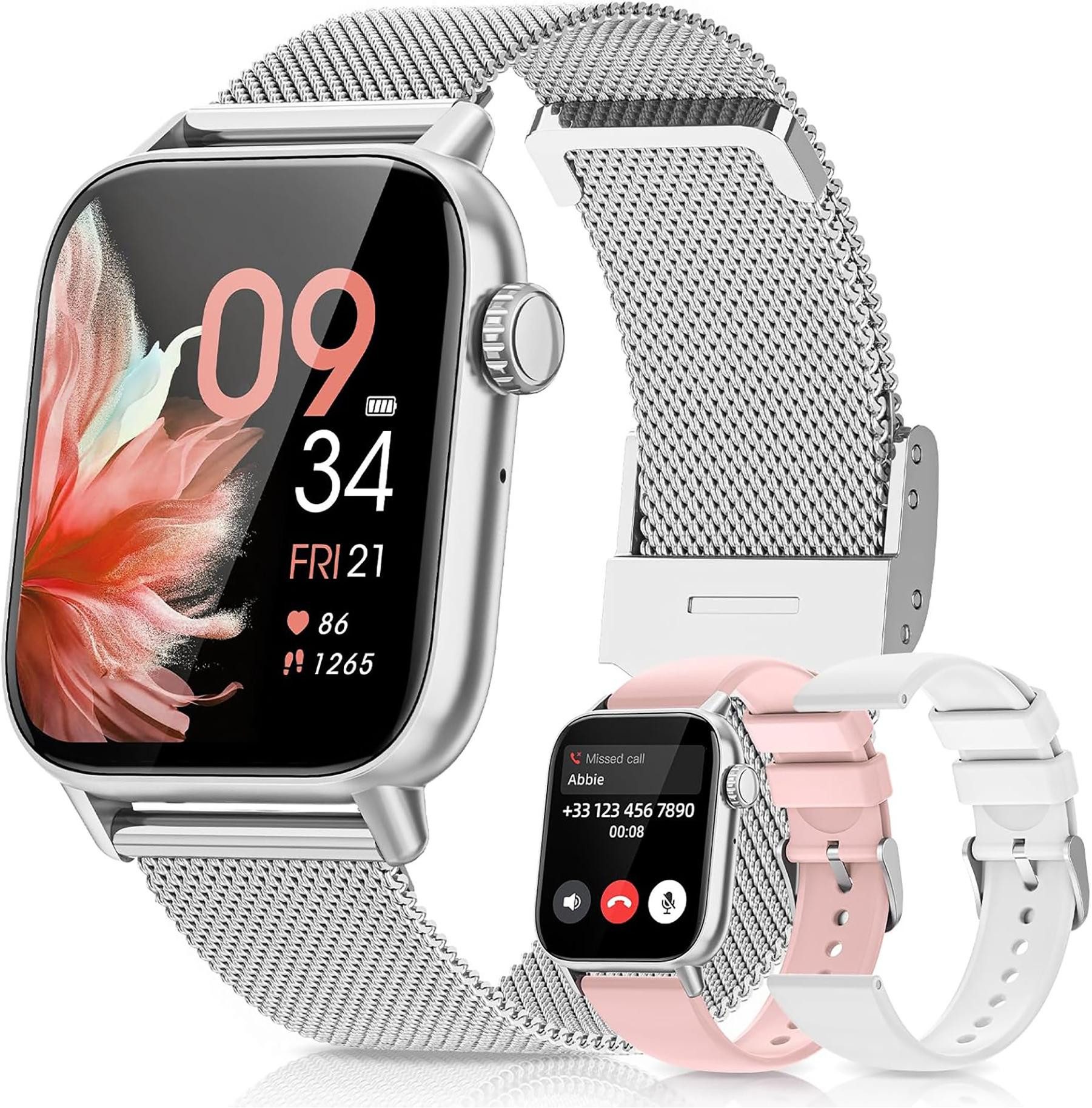 BANLVS 2025 Neueste Damen Smartwatch mit Telefonfunktion(Wählen/Empfangen) Smartwatch (4.69 cm/1,85 Zoll, HD Voll Touchscreen) Fitnessuhr Damen, mit SpO2, Herzfrequenz, Schlafmonitor, Menstruationszyklus, Fitnesstracker mit IP68/Herzfrequenz/SpO2/BlutdruckEchtzeitüberwachung
