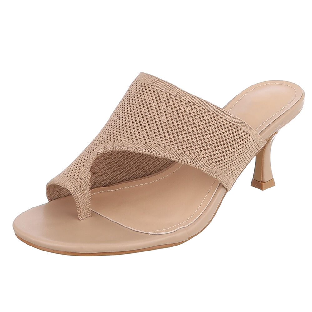 Ital-Design Damen Mule mit Absatz und offenem Design Zehentrenner (91895913) Pfennig-/Stilettoabsatz Sandalen & Sandaletten in Hellbraun