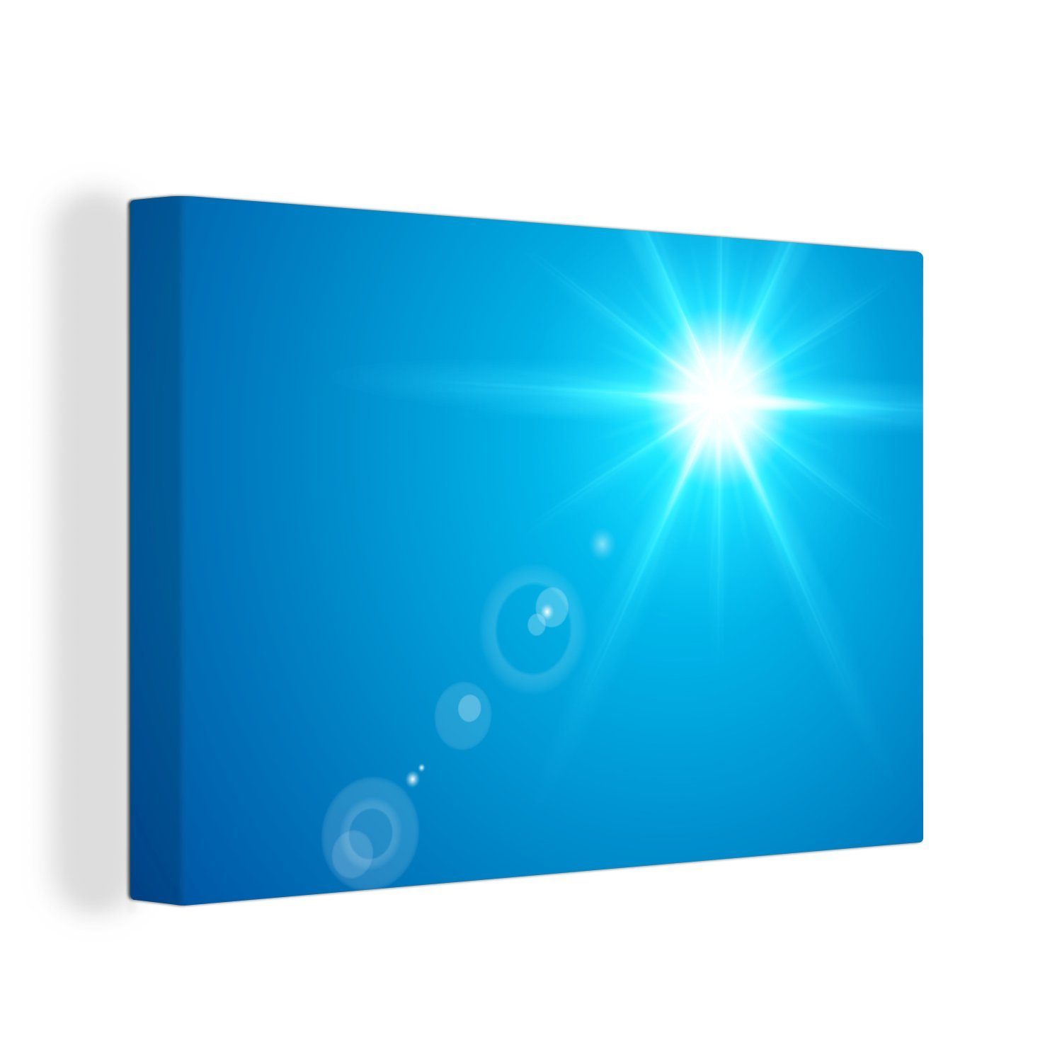 OneMillionCanvasses® Leinwandbild Eine Illustration eines blauen Himmels mit der Sonne, (1 St), Wandbild Leinwandbilder, Aufhängefertig, Wanddeko, 30x20 cm