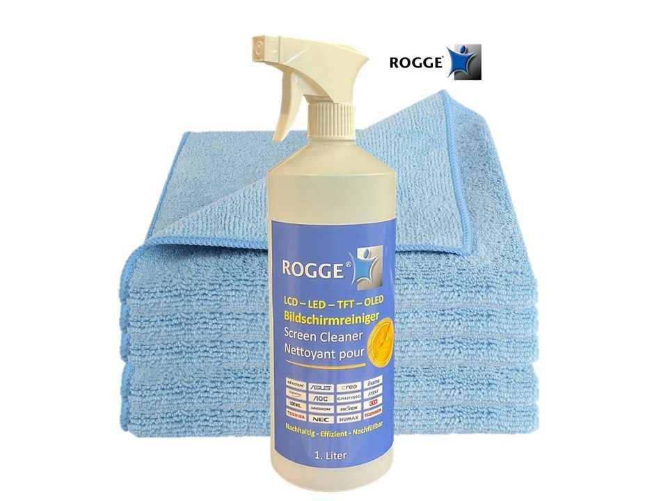 Rogge Reinigungs-Set ROGGE Bildschirmreiniger 1000 ml + 5x Display Microfasertuch 40x40cm, (6-St)