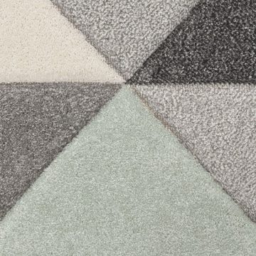 Teppich Kurzflor Teppich Wohnzimmer Grün Grau Dreieck, TT Home, Läufer, Höhe: 16 mm
