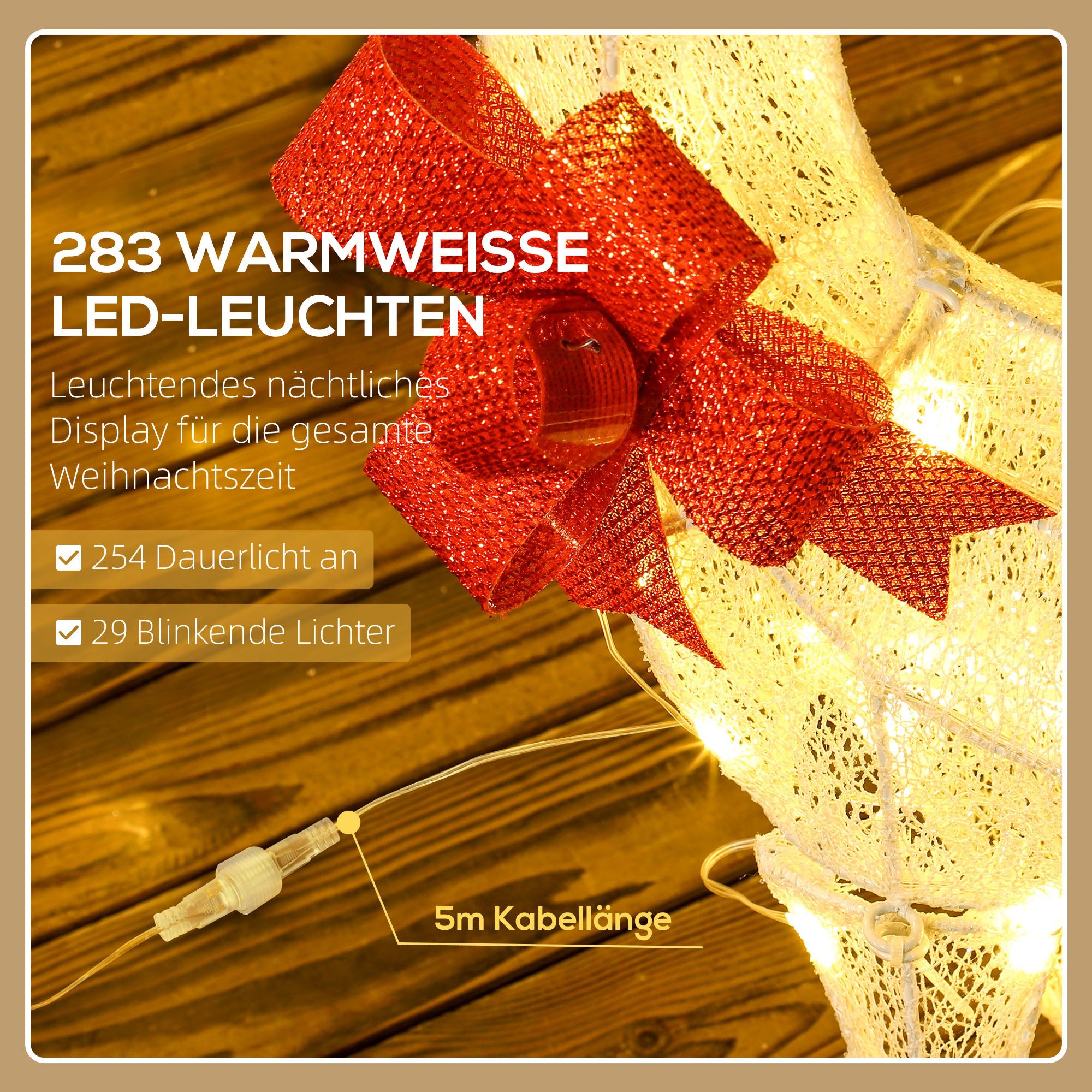 Outsunny Weihnachtsfigur 283er LED Rentier, in warmweiß, mit Timer, Stahlrahmen (LED Rentier, 1 St., Weihnachtsdeko), für Indoor, Outdoor, Silber