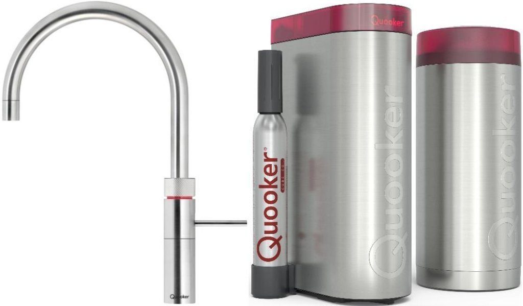 QUOOKER Küchenarmatur QUOOKER FUSION ROUND Chrom COMBI+ B mit CUBE 2 (22+FRCHRCUBE) (2-St) 100°C Kochendwasserhahn mit Trinkwassersystem