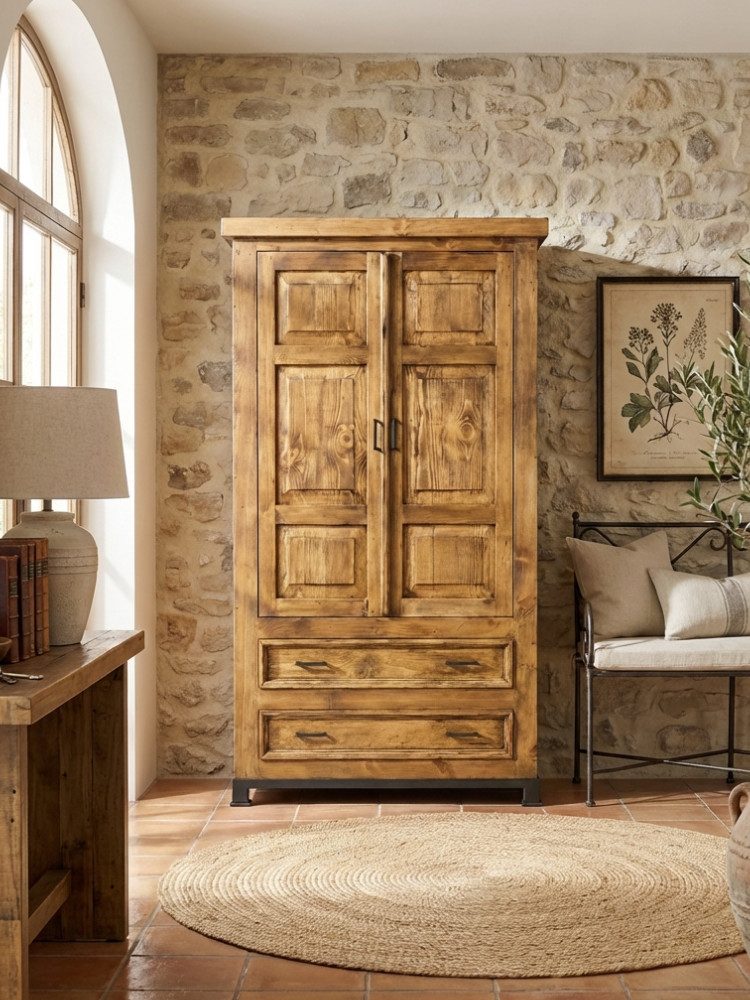 WOLF MÖBEL Kleiderschrank MEXIKO Schrank mit 2 Schubladen, 2 Einlegeböden, Kleiderstange, Eisen (119x57x188)