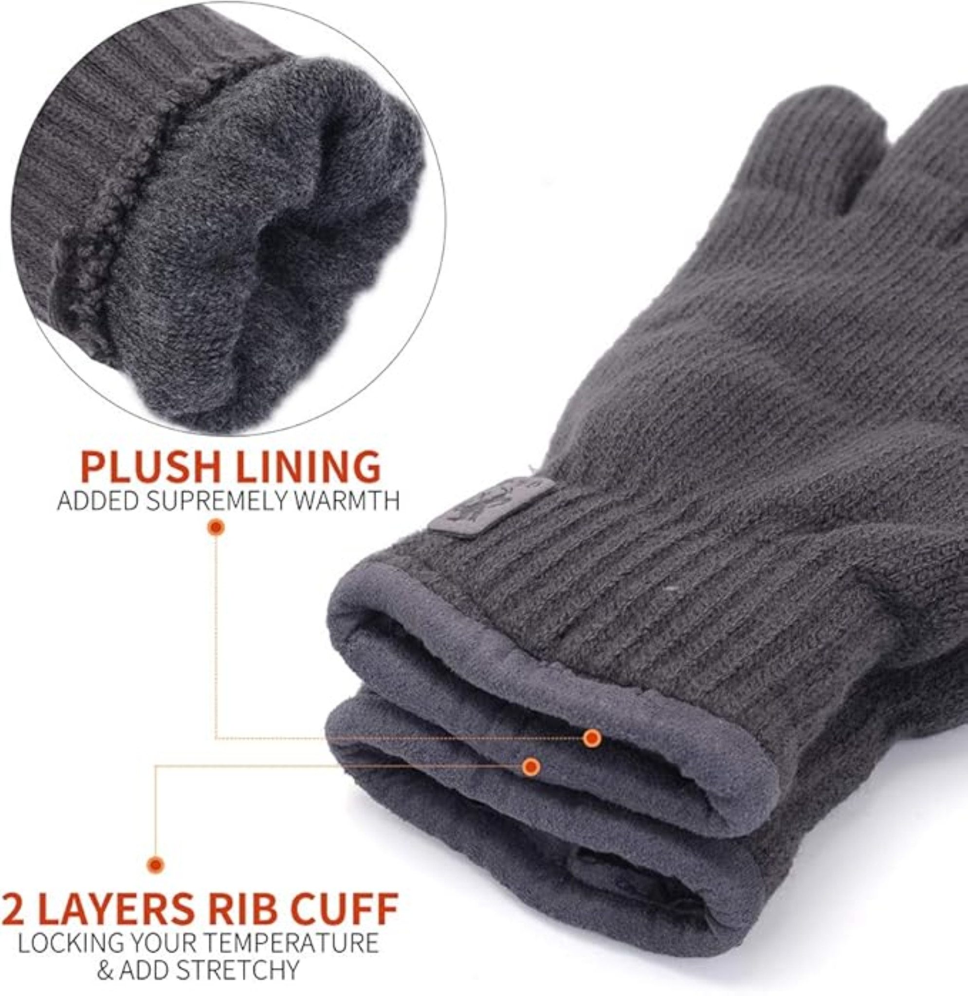 JSDing Strickhandschuhe Herren Winterhandschuhe mit Touchscreen und Kaschmir-Innenfutter (Thermo-Winterhandschuhe für Outdoor, Sport und Alltag, 1 Paar winddichte Winterhandschuhe mit Touchscreen-Funktion) Winddicht, Touchscreen-fähig, rutschfest, warmes Kaschmir-Innenfutter