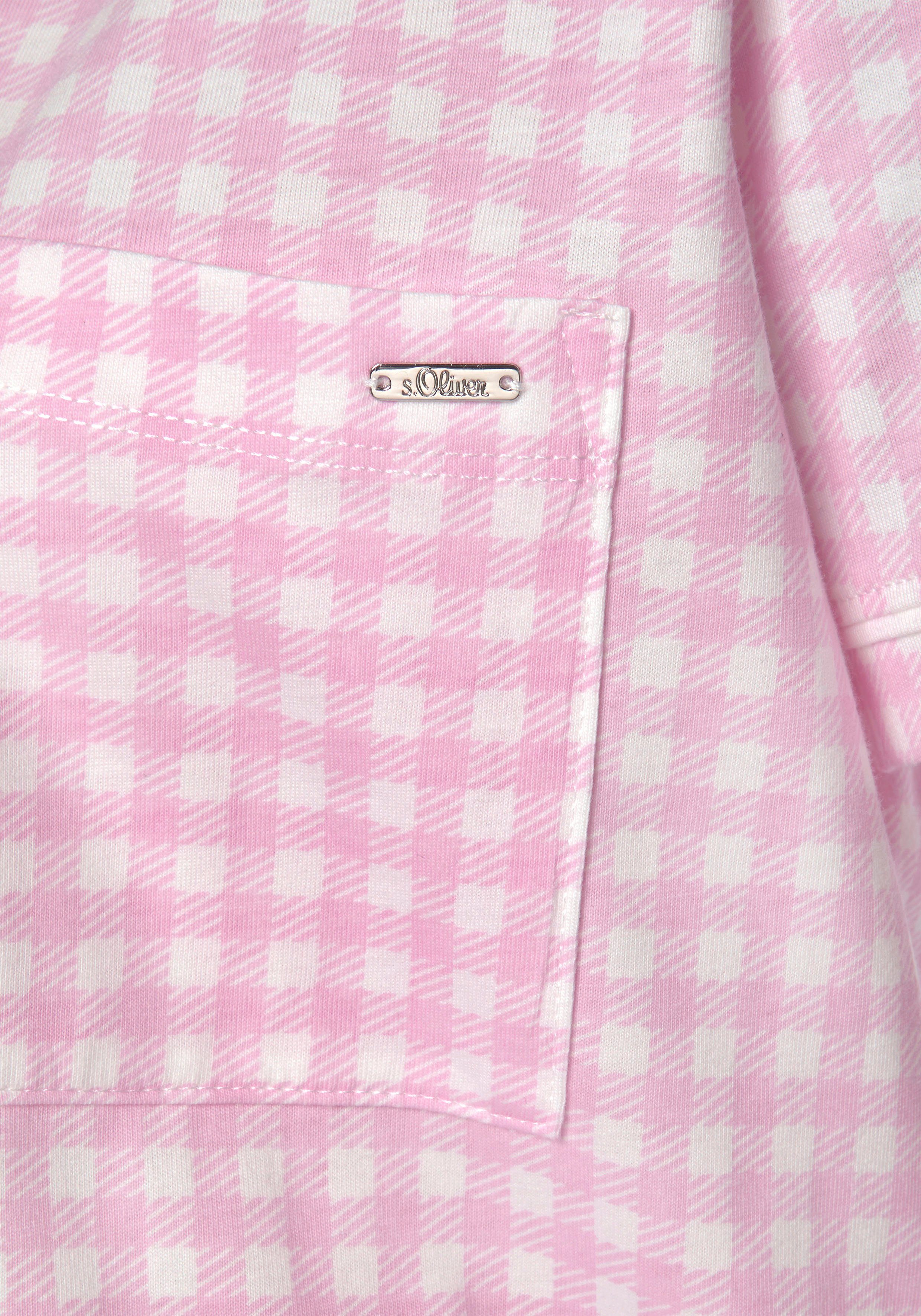 Brusttasche mit rosa-kariert Nachthemd aufgesetzter s.Oliver