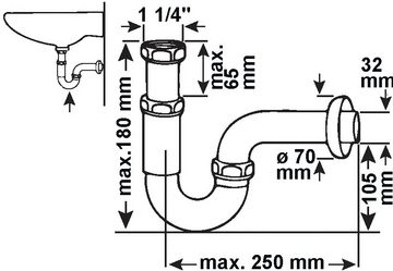 CORNAT Siphon 1 1/4 Zoll x 32 mm - Pflegeleicht & korrosionsbeständig, Metall verchromt - Röhrensiphon für Waschbecken