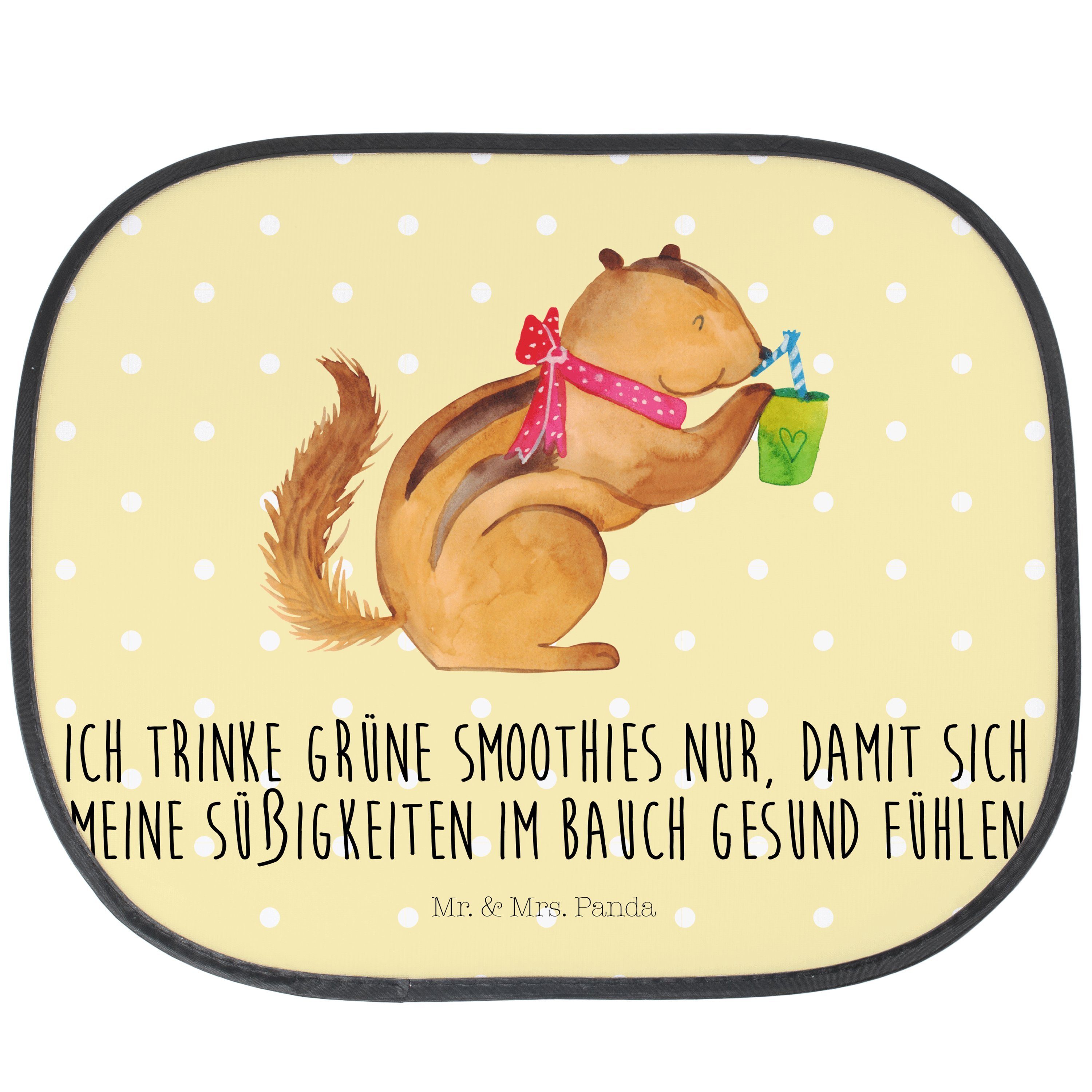 Sonnenschutz Eichhörnchen Smoothie - Gelb Pastell - Geschenk, Sonnenschutz Kinder, Mr. & Mrs. Panda, Seidenmatt