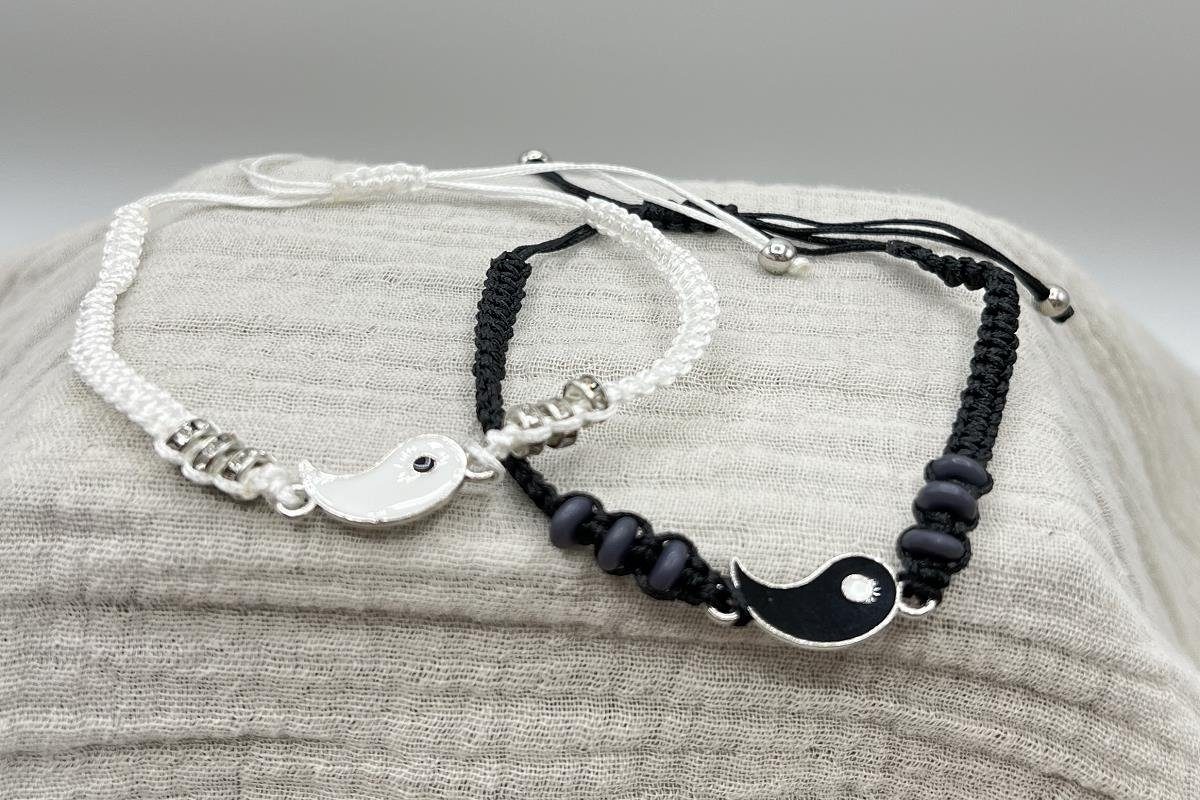 Eyecatcher Armkette Yin + Yang Stoff Zirkonia Freundschaftschaftsarmband (S günstig online kaufen