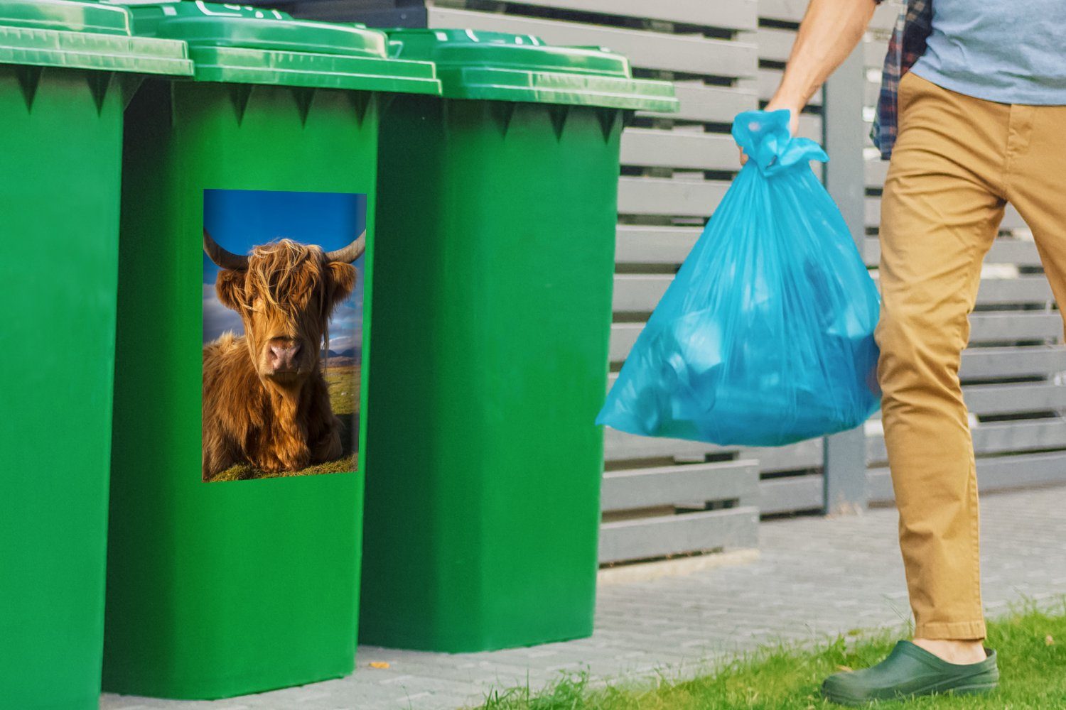 Wandsticker - Mülltonne, Mülleimer-aufkleber, (1 Container, Gras Schottische St), MuchoWow Sticker, Highlander - Tiere Abfalbehälter