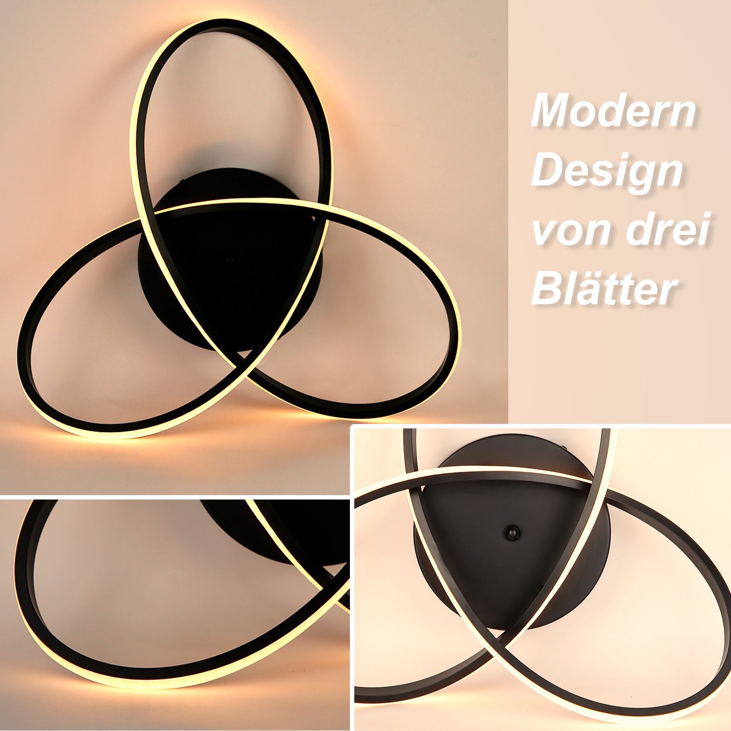 Nettlife LED Deckenleuchte Dimmbar 40CM Geometrie Design Wohnzimmer Deckenlampe fernbedienung, LED fest verbaut – Bild 3 von 5