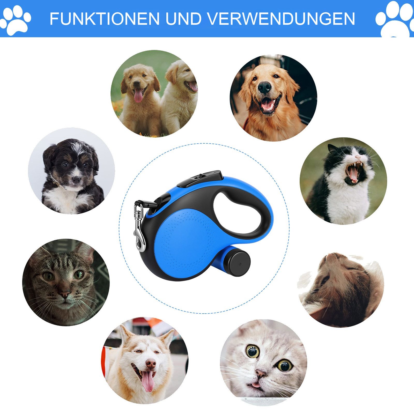 BlingBin Hundeleine Ausziehbare Pet Lead Hundetrainingsleine Robuste mit Kotbeutelhalter, ABS Gehäuse und Nylon Leine (1 Stück, 1-tlg., für Training Spaziergäng – Bild 3 von 5