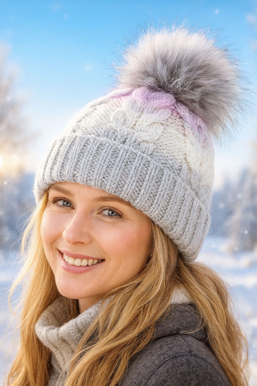 Faera Bommelmütze Wintermütze Damen Herren Mütze Beanie Haube gefüttert Bommelmütze