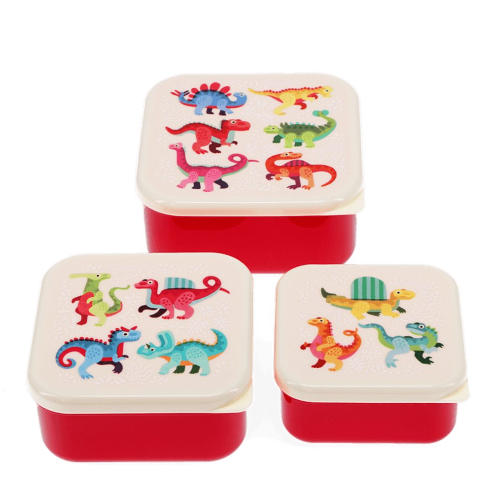 Rex London Lunchbox Snack Box Set Baby Dinos, Kunststoff, (Set, 3-tlg., ca. 11,5 x 11,5 x 5,5 cm (große Box), jede Box mit eigenem Design, passt genau in den größeren Behälter