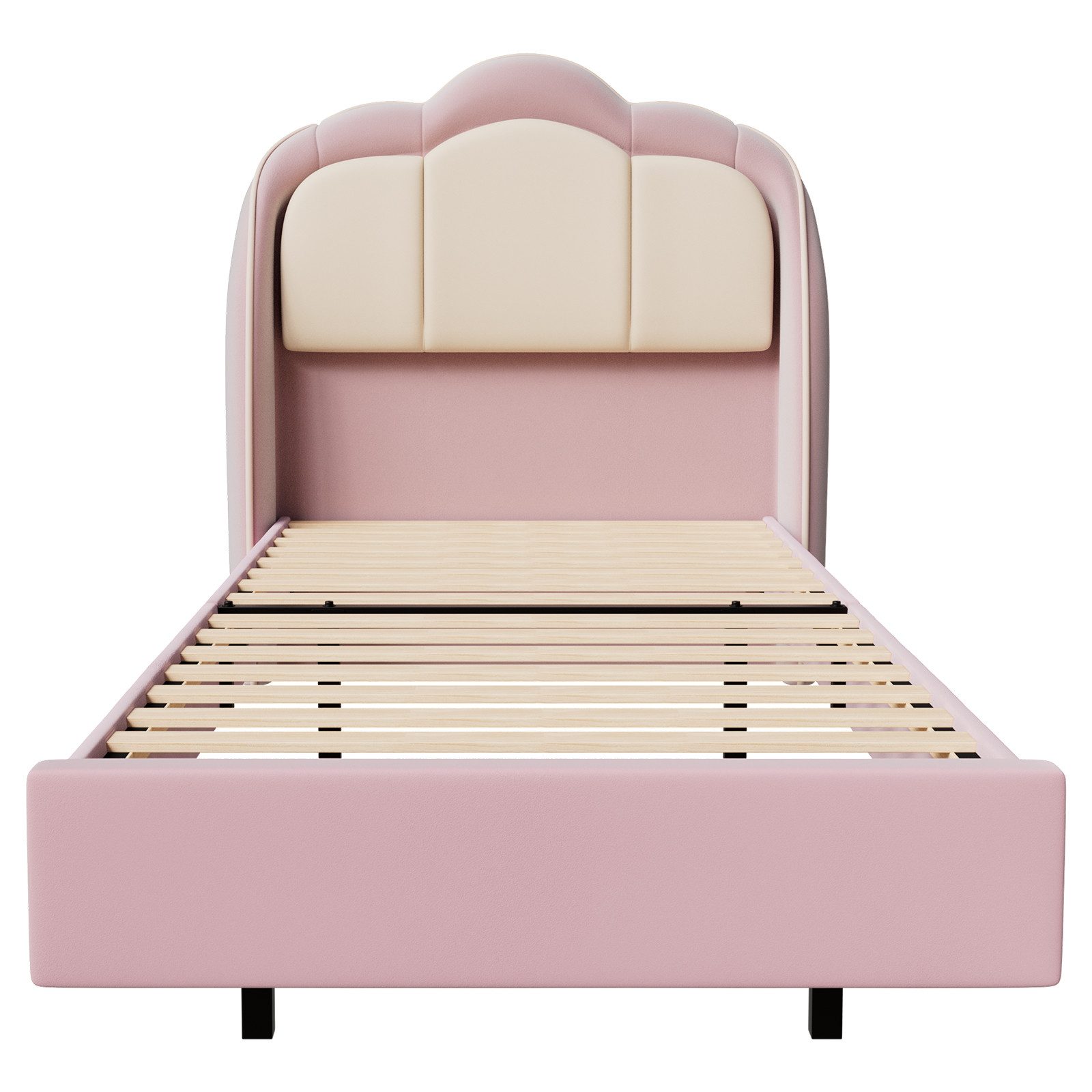 HOMAVO Polsterbett Kinderbett,Einzelbett mit LED-Beleuchtung (Polsterbett aus Samt mit Wolken-Design, inklusive LED-Beleuchtung), 90*200cm