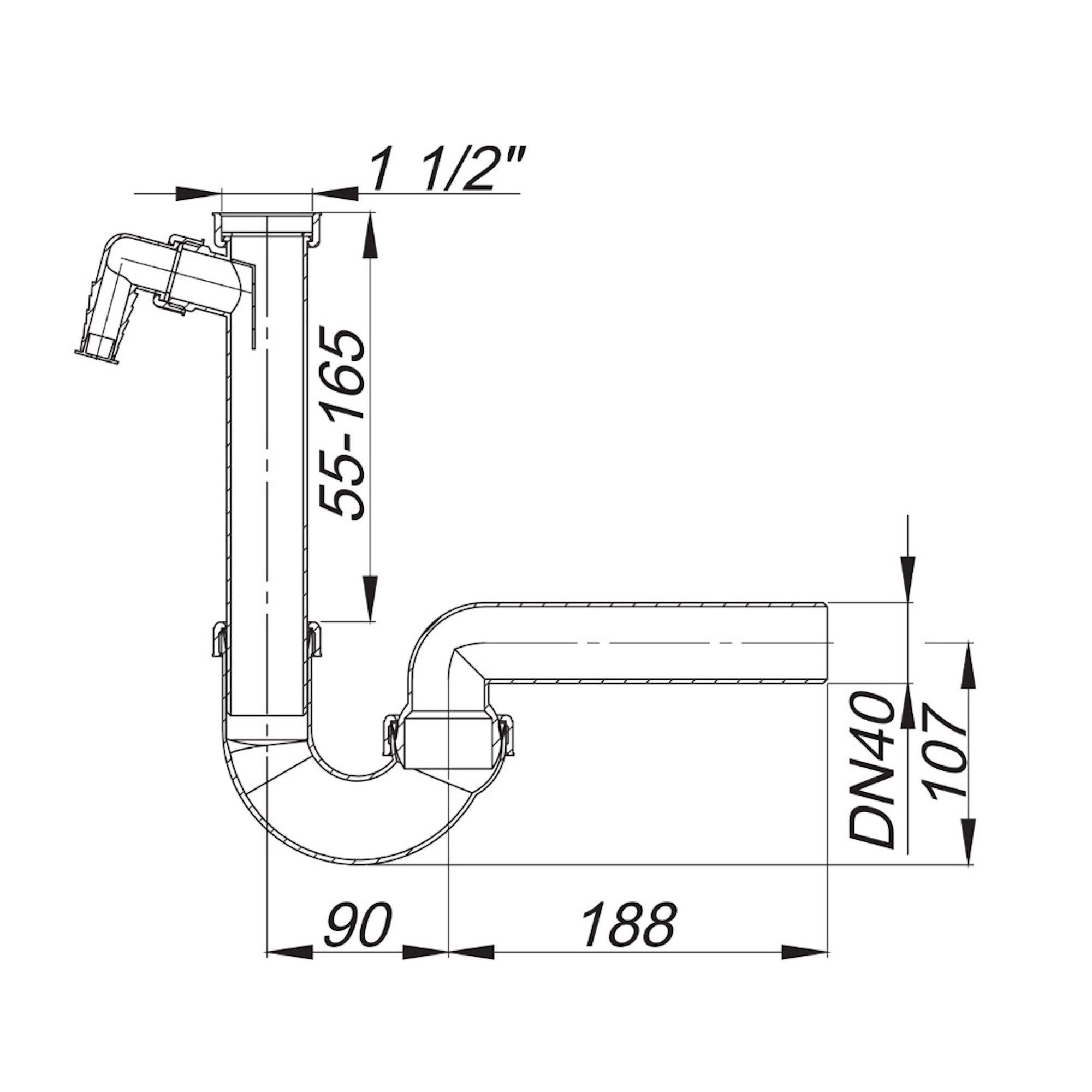 Dallmer Siphon Röhren-Siphon 020215 mit Kugel-Ablaufbogen 1 1/2 Zoll x DN 40