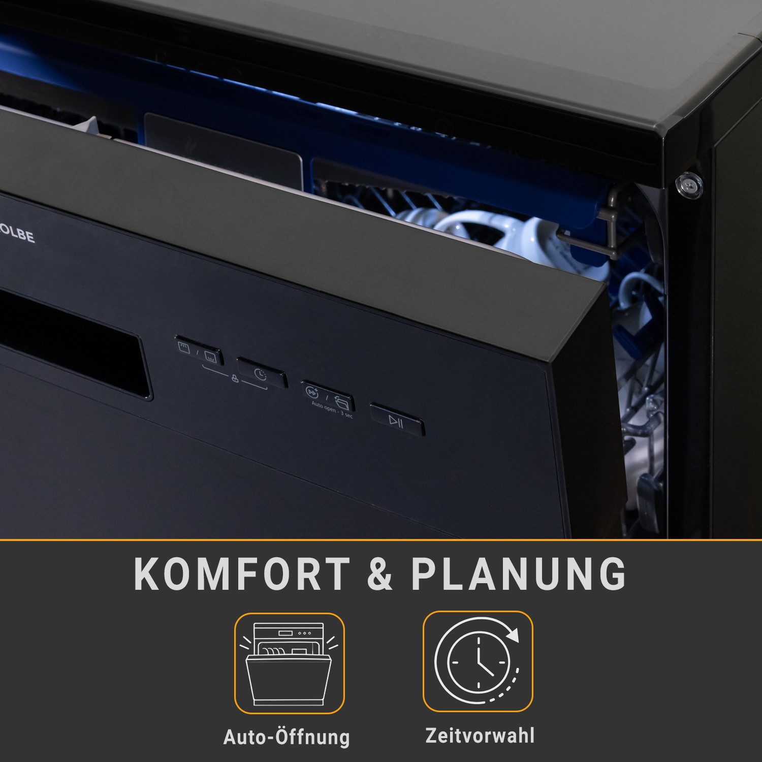 KKT KOLBE Standgeschirrspüler DW60FSS, 9,5 l, 14 Maßgedecke, 60cm / Schwarz / AquaStop / 7 Programme / 14 Maßgedecke – Bild 4 von 5