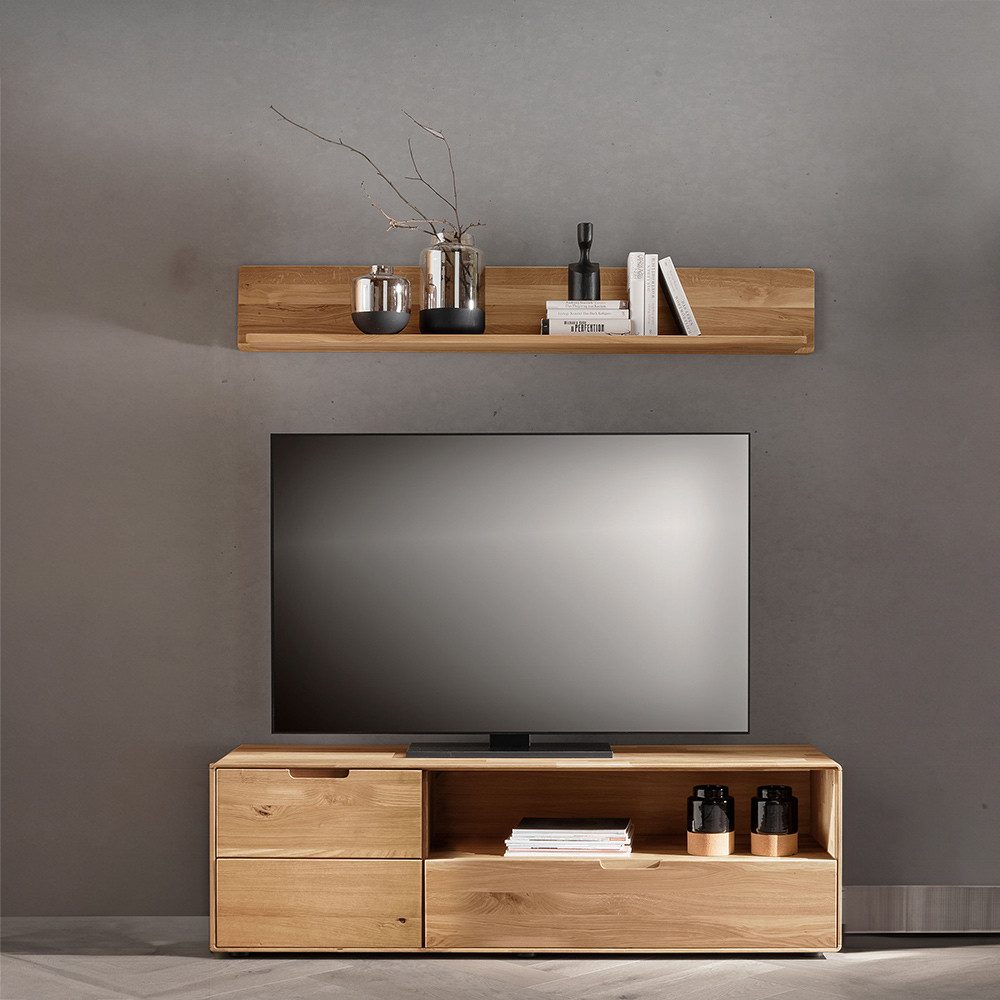 Lomadox Wohnzimmer-Set WISLA-69, (Mega-Spar-Set, 2-St., Lowboard Wandregal Vitrine), Eiche massiv, Griffeinfräsung, Softclose, montiert