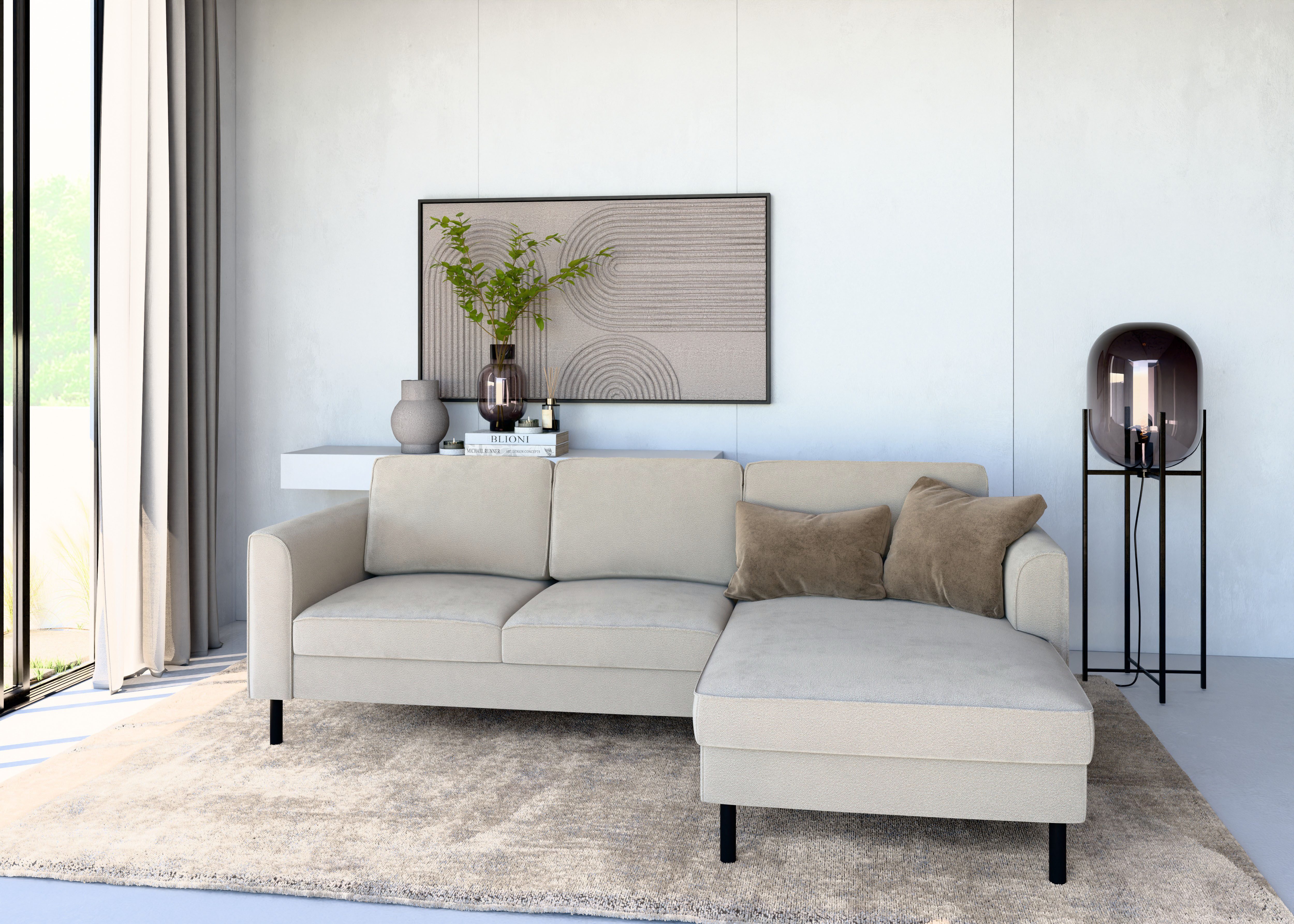 Home affaire Ecksofa Booster II, whlw. mit Schlaffunktion & Bettkasten, Fuß schwarz, Recamiere beidseitig montierbar,L-Form, in Cord & Struktur LEO o. LINO