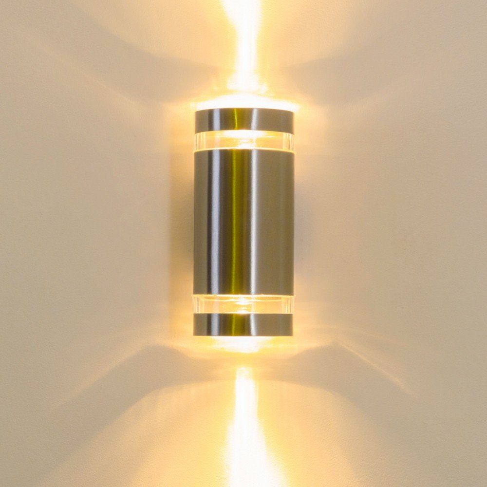 »Contron« Down-Effekt Metall Edelstahl, Up Leuchtmittel, mit in Außen-Wandleuchte ohne m. Kunststoff-Scheiben, Außenwandlampe GU10, aus & hofstein Außenleuchte