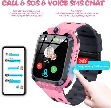 JUBUNRER Kinder mit GPS und Telefon GPS Tracker Smartwatch, mit Telefonuhr Wasserdicht IP68 Armbanduhr Junge Spiele Wecker SOS