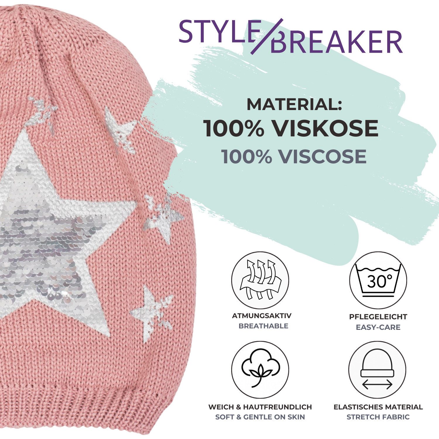 styleBREAKER Strickmütze Strick Beanie mit Pailletten Stern Print (1-St)
