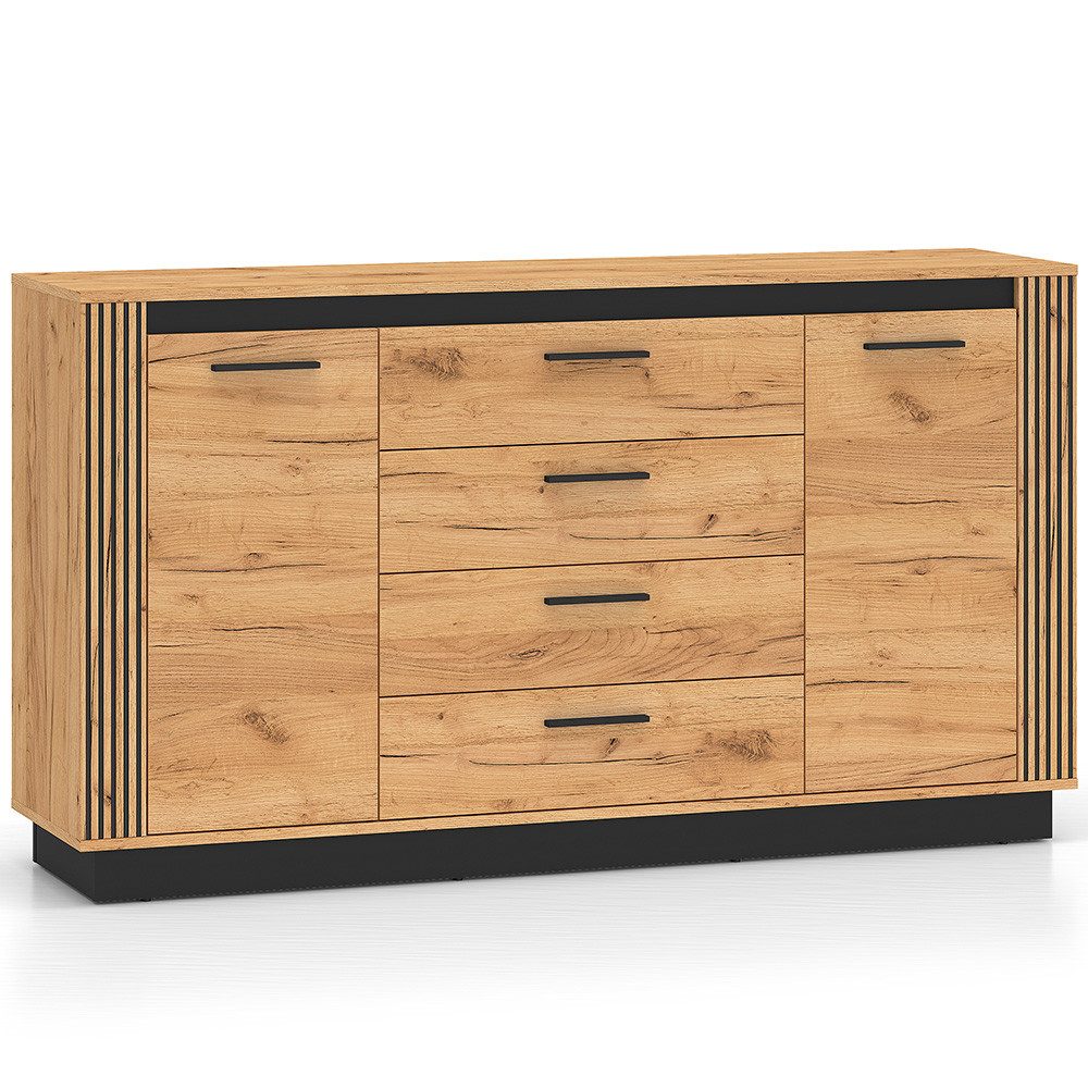 Lomadox Kommode URBANIA-131, Sideboard Anrichte Schrank 160 cm breit modern in Eiche mit schwarz