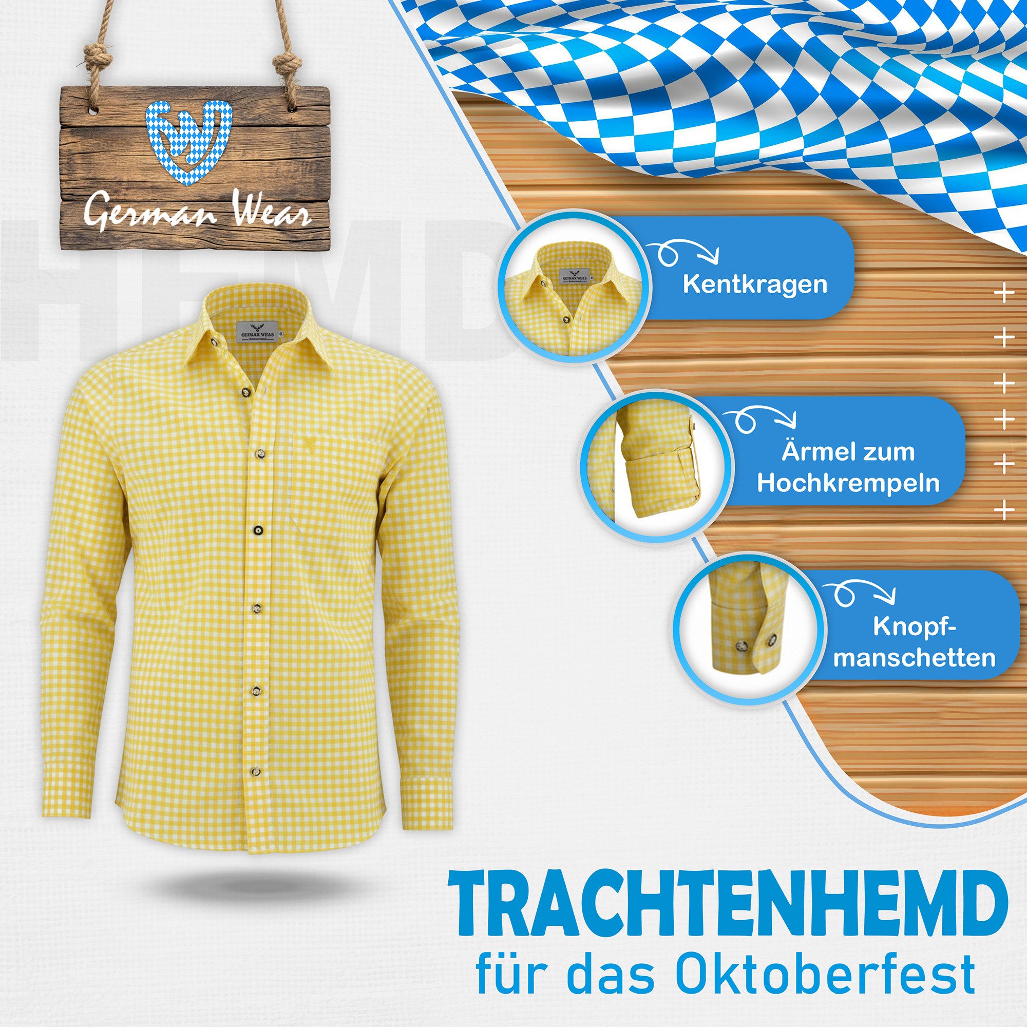 German Wear Trachtenhemd GW120x Trachtenhemd Langarm hemd Trachtenmode Hemd