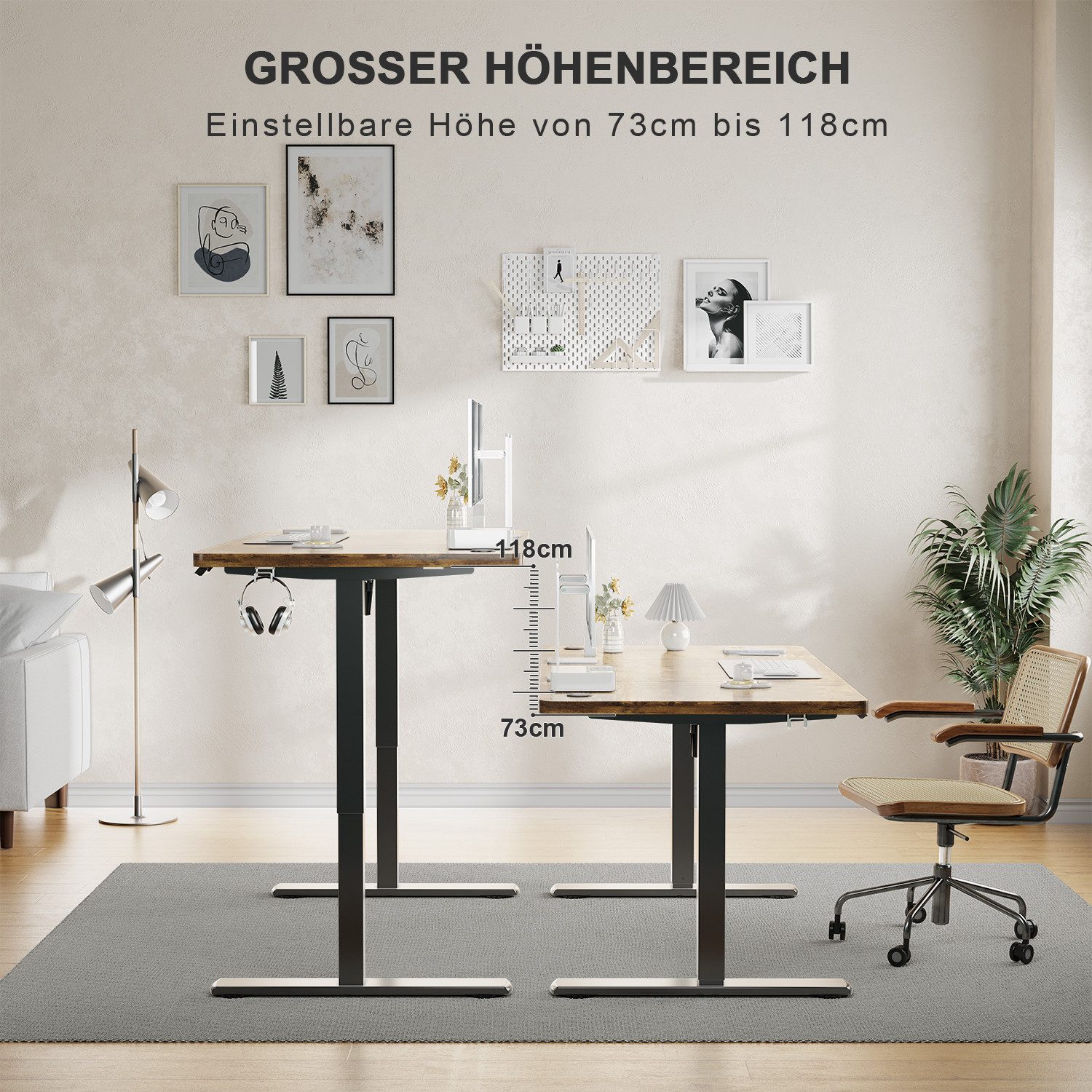 Furnicopia Schreibtisch Höhenverstellbarer mit USB-Ladefunktion und Wecker-Erinnerung (2 Höheneinstellungen 5 Farben und 6 Größen fur eine Vielzahl von Arbeits- – Bild 4 von 5